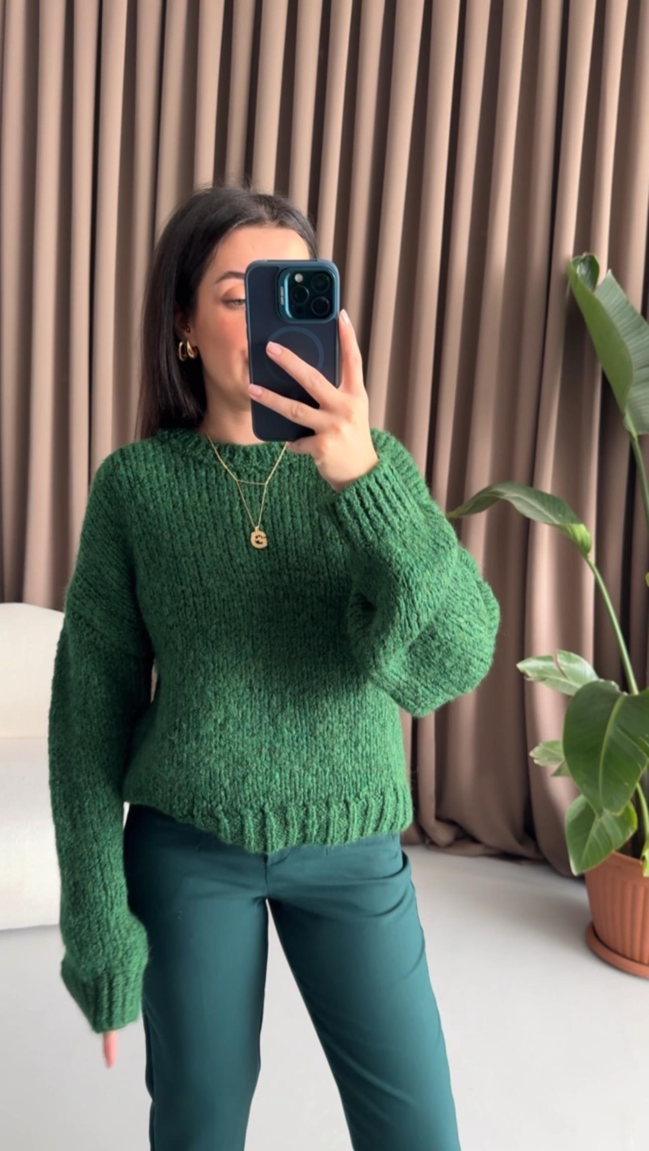 Yeşil Triko Örme Kazak