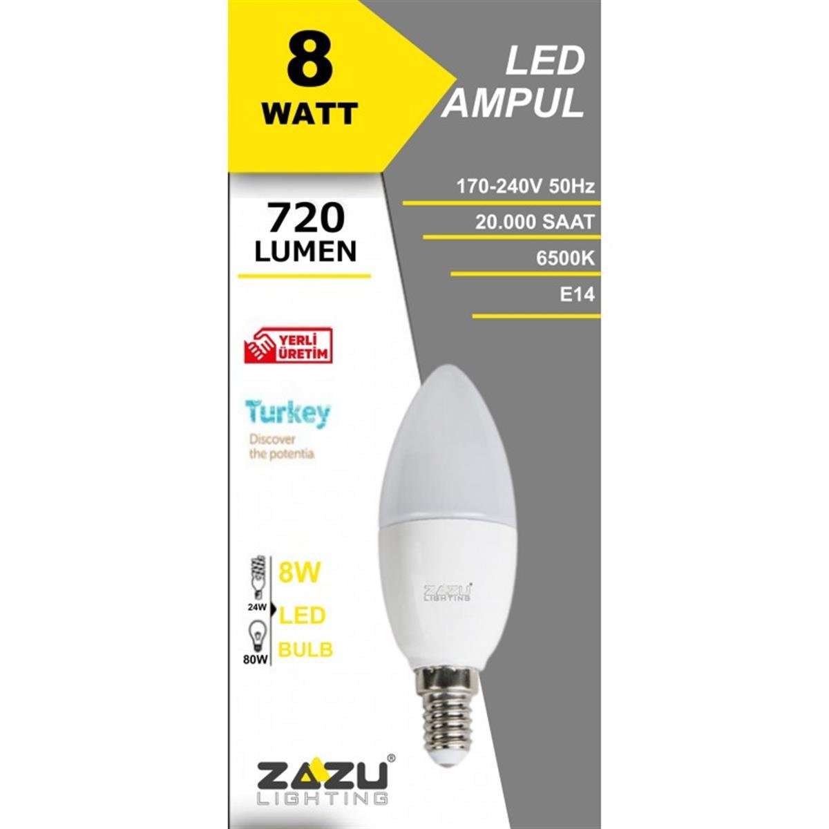 Zazu LAB081465Led Buji Ampül 8W E14 6500K