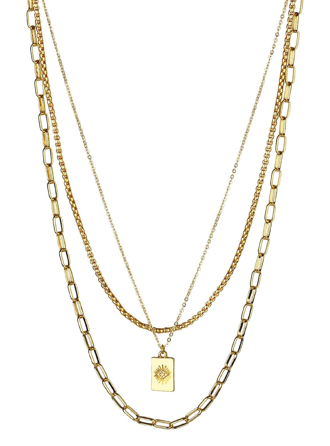Üçlü Zincir Obje Detay Gold Kaplama Kolye