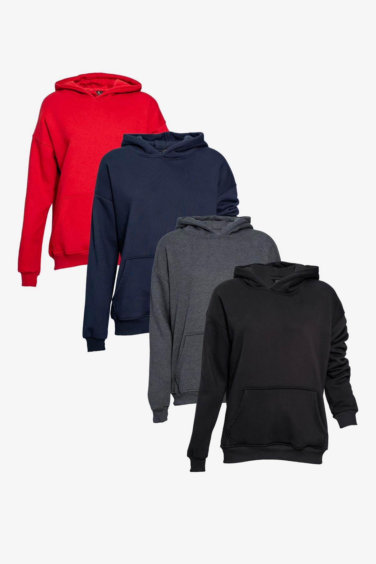  Unisex Kapüşonlu Cep Detaylı Üç İplik Sweatshirt - Lacivert