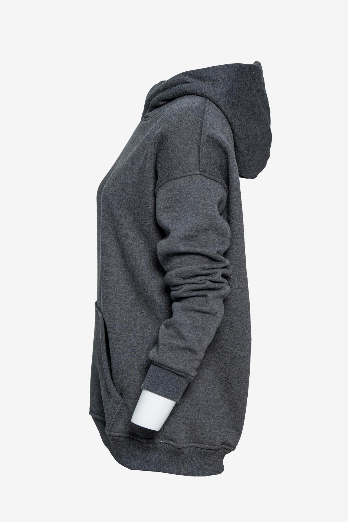  Unisex Kapüşonlu Cep Detaylı Üç İplik Sweatshirt - Antrasit