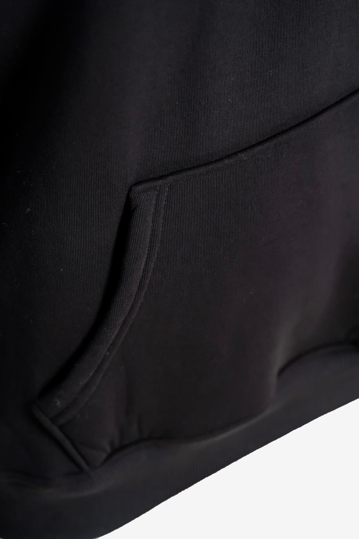  Unisex Kapüşonlu Cep Detaylı Üç İplik Sweatshirt - Siyah