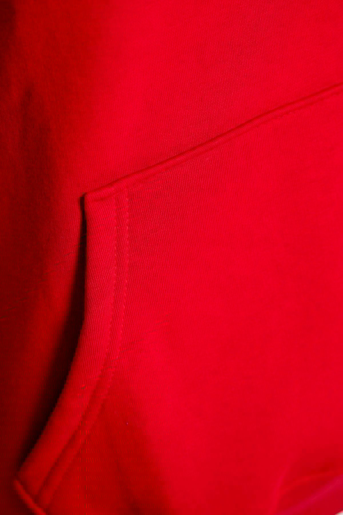  Unisex Kapüşonlu Cep Detaylı Üç İplik Sweatshirt - Kırmızı