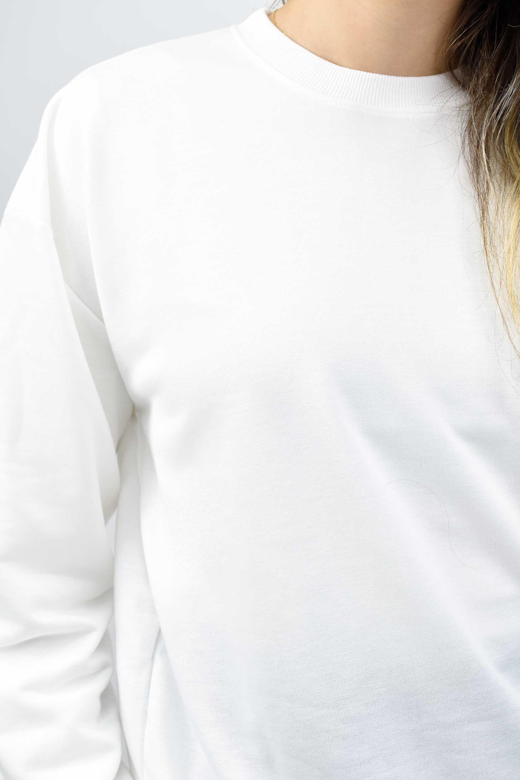 Beli Lastikli Bisiklet Yaka Sweatshirt - Beyaz