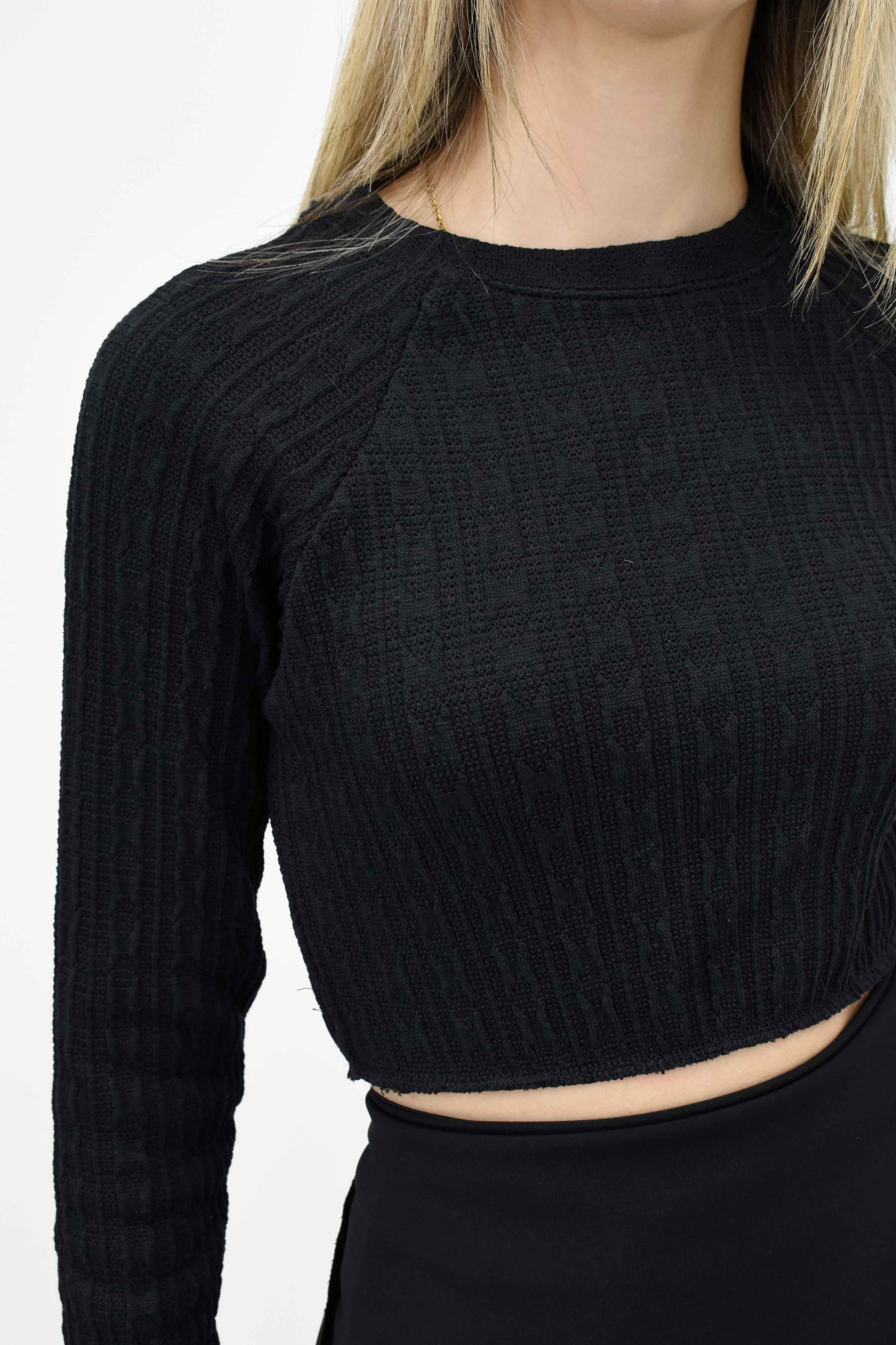 Beli Lastikli Crop Kazak - Siyah