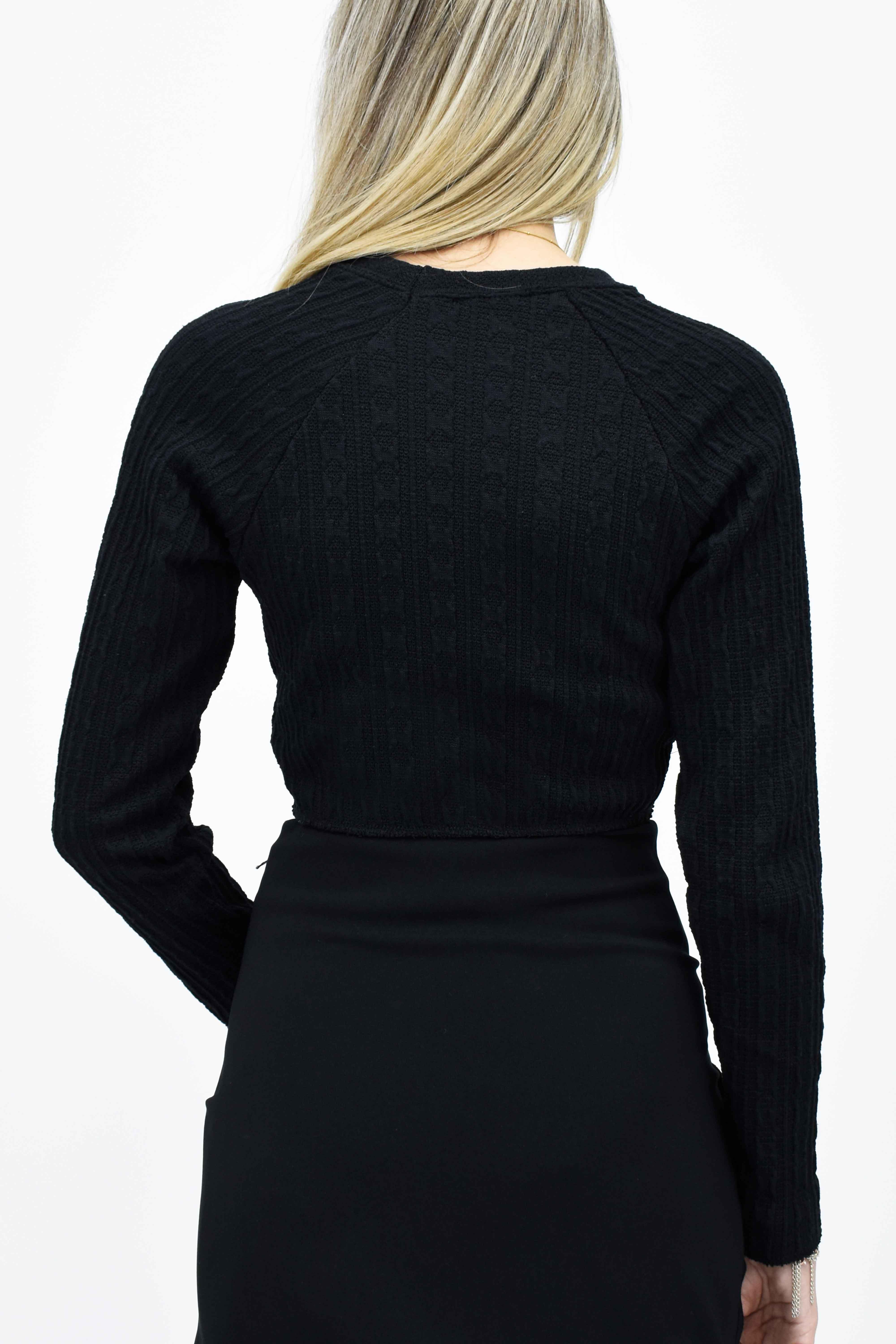 Beli Lastikli Crop Kazak - Siyah