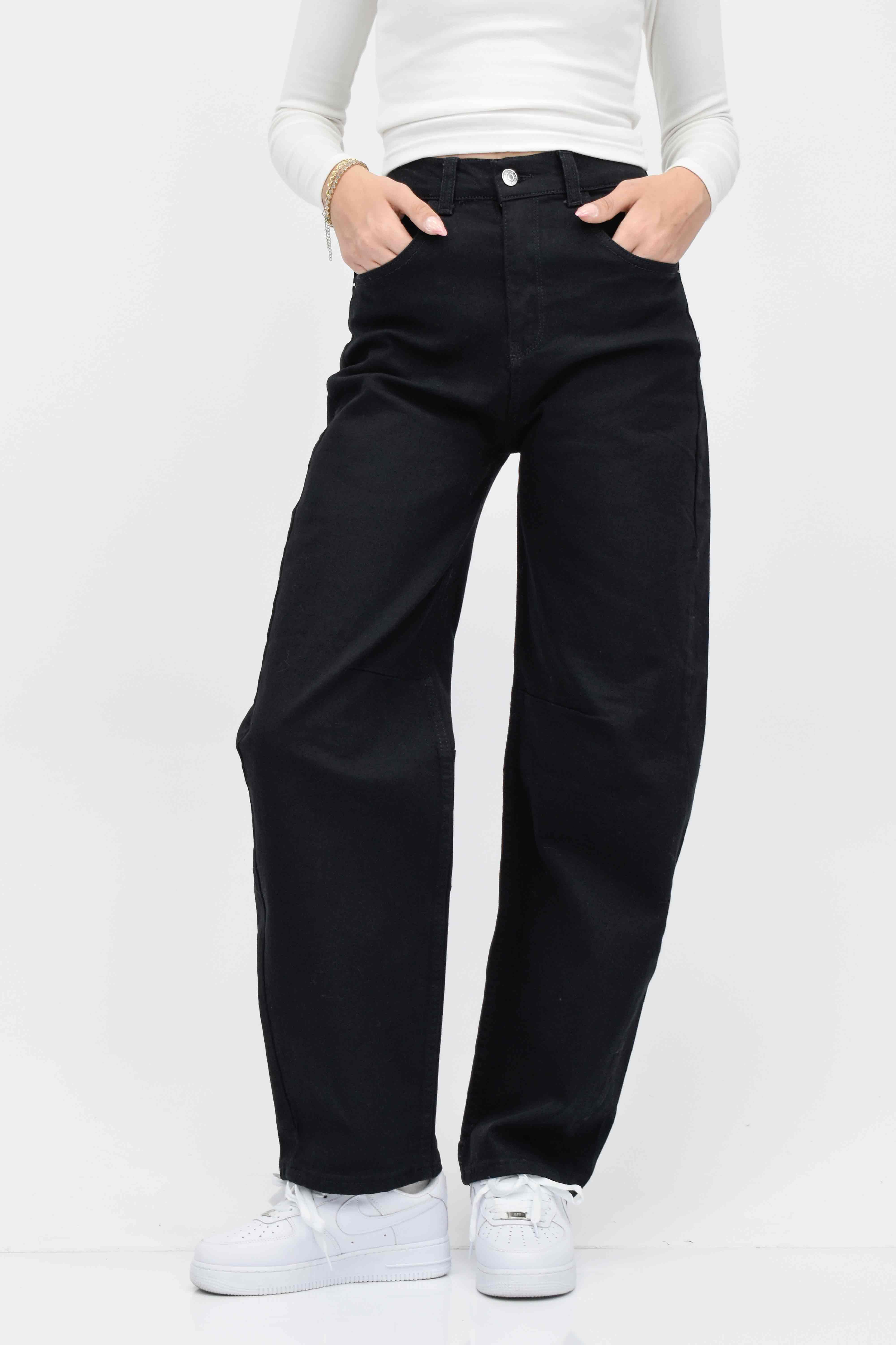 Beli Tokalı Baggy Pantolon-Siyah 