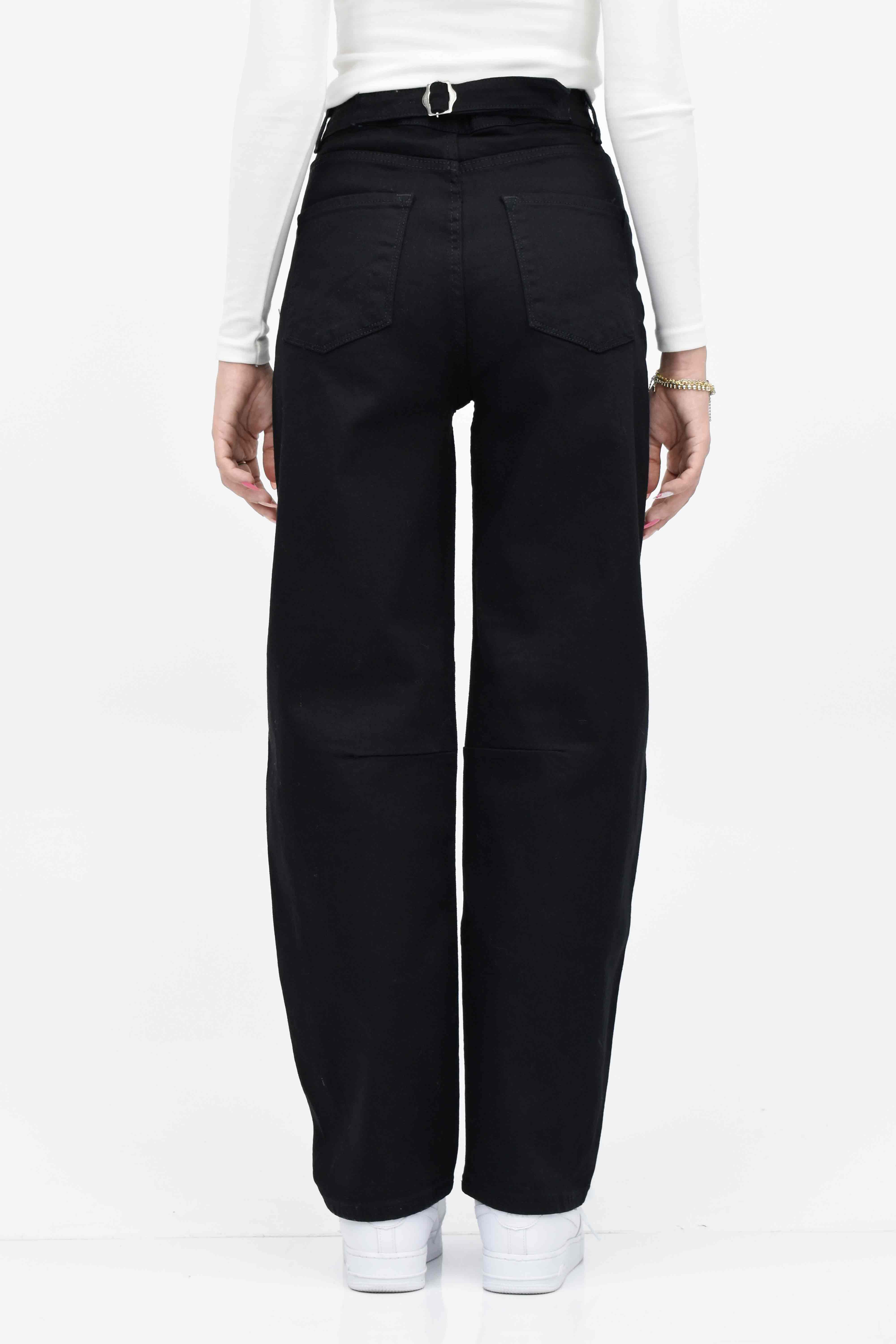 Beli Tokalı Baggy Pantolon-Siyah 