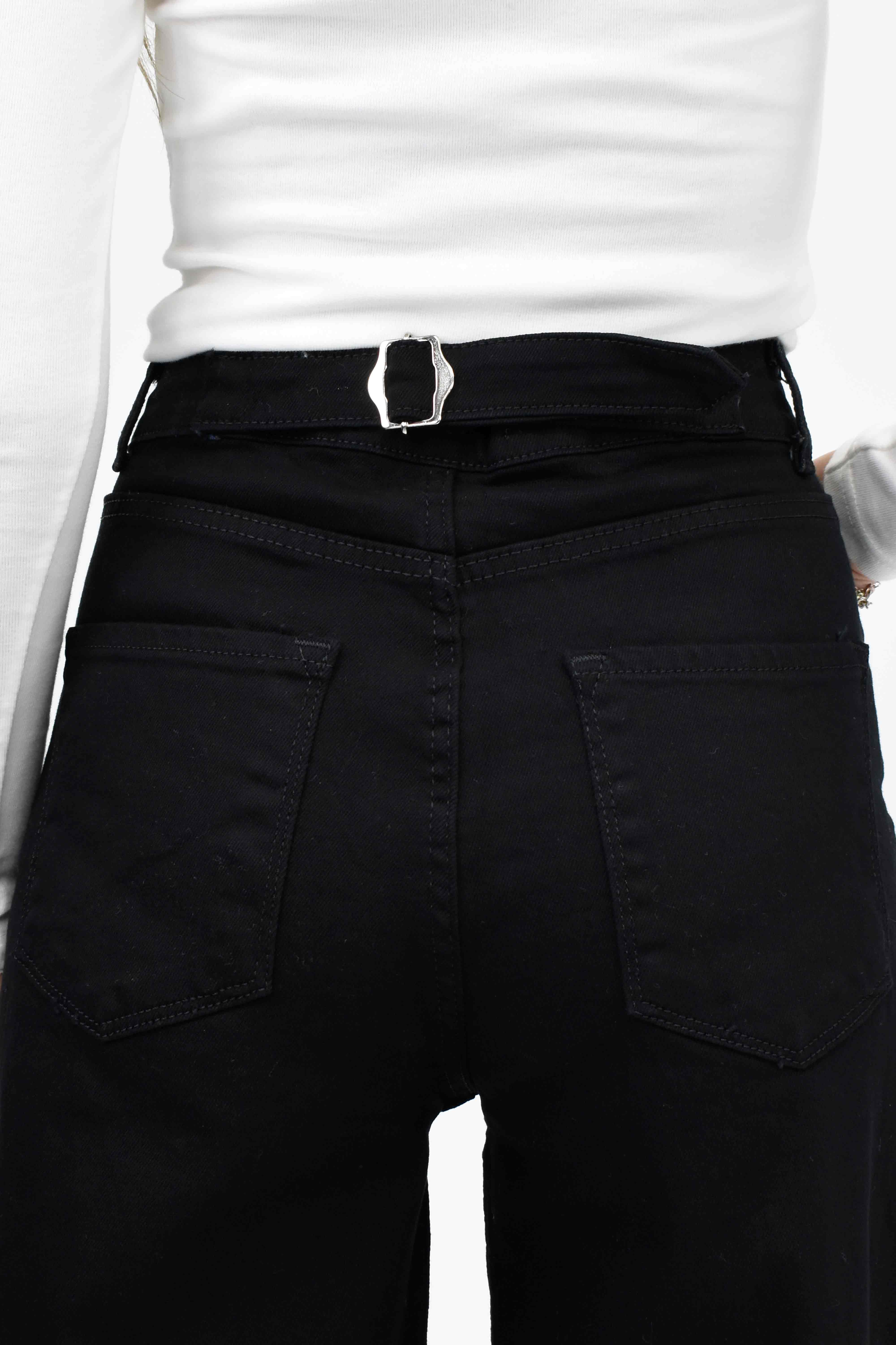 Beli Tokalı Baggy Pantolon-Siyah 