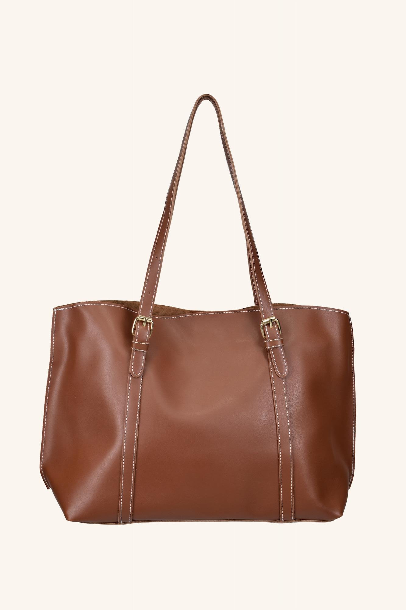 Beyaz Fular Detaylı El ve Omuz Çantası - Taba