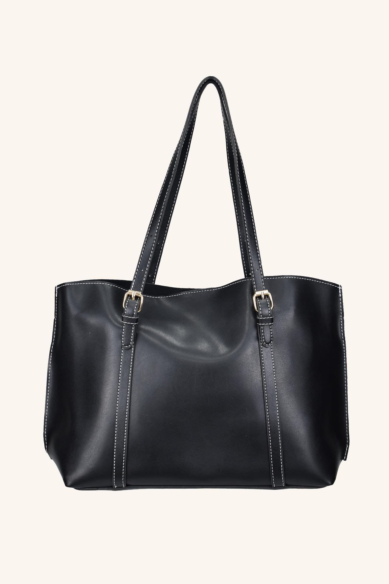 Beyaz Fular Detaylı El ve Omuz Çantası - Siyah