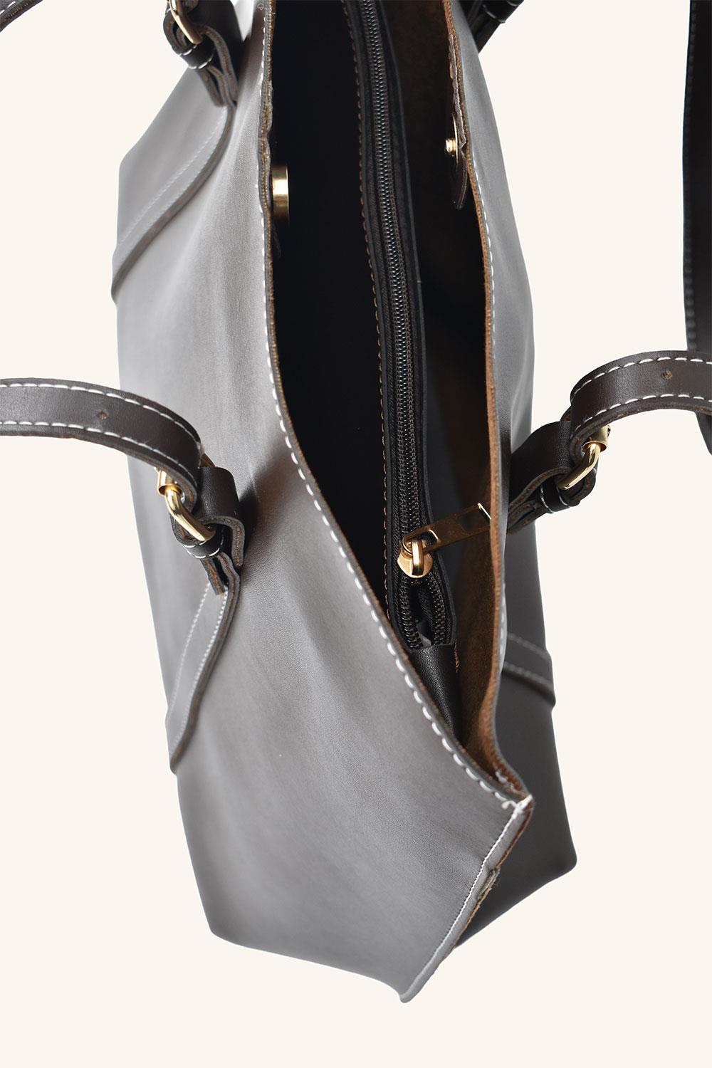 Beyaz Fular Detaylı El ve Omuz Çantası - Acı Kahve