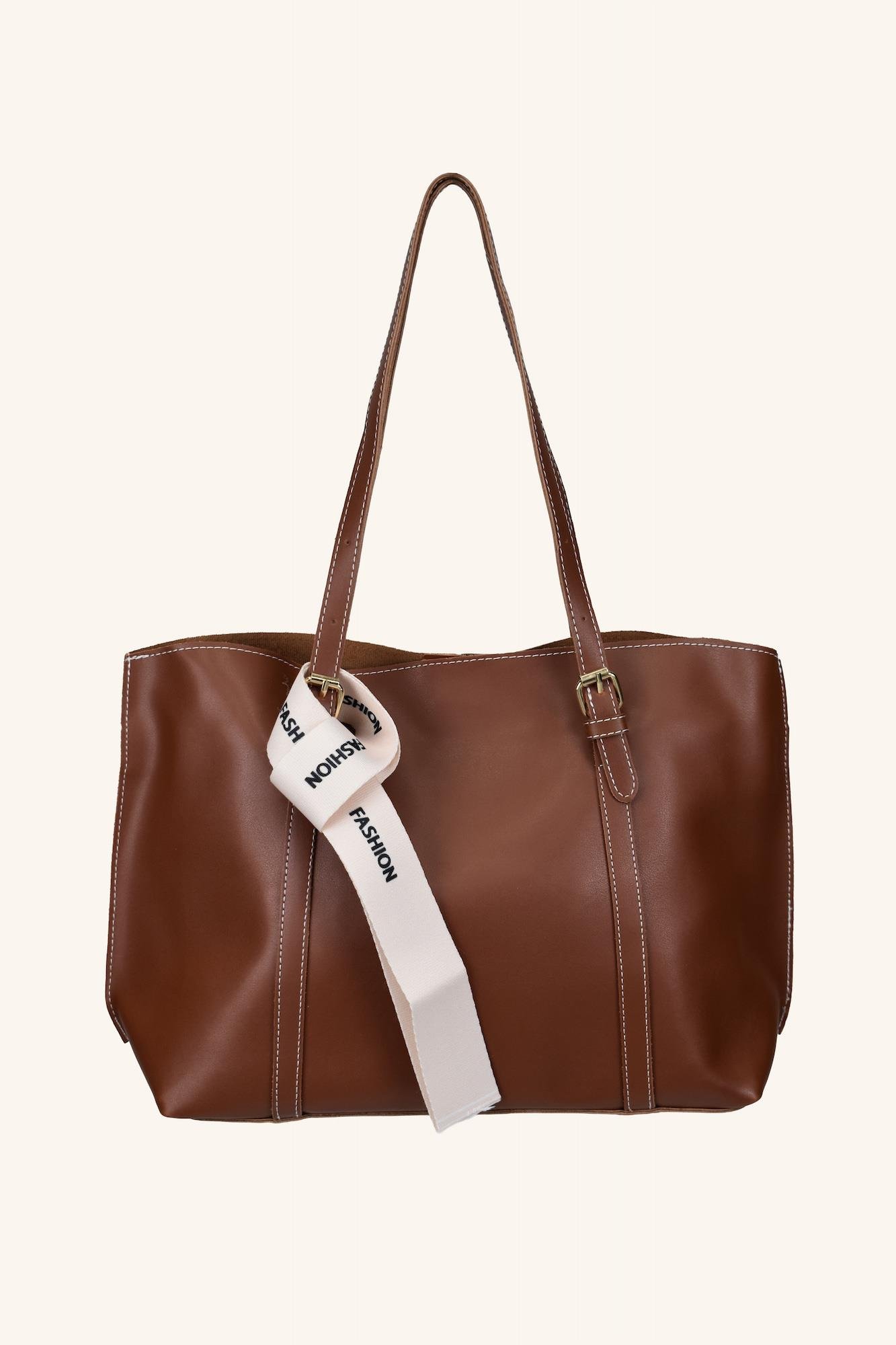 Beyaz Fular Detaylı El ve Omuz Çantası - Taba