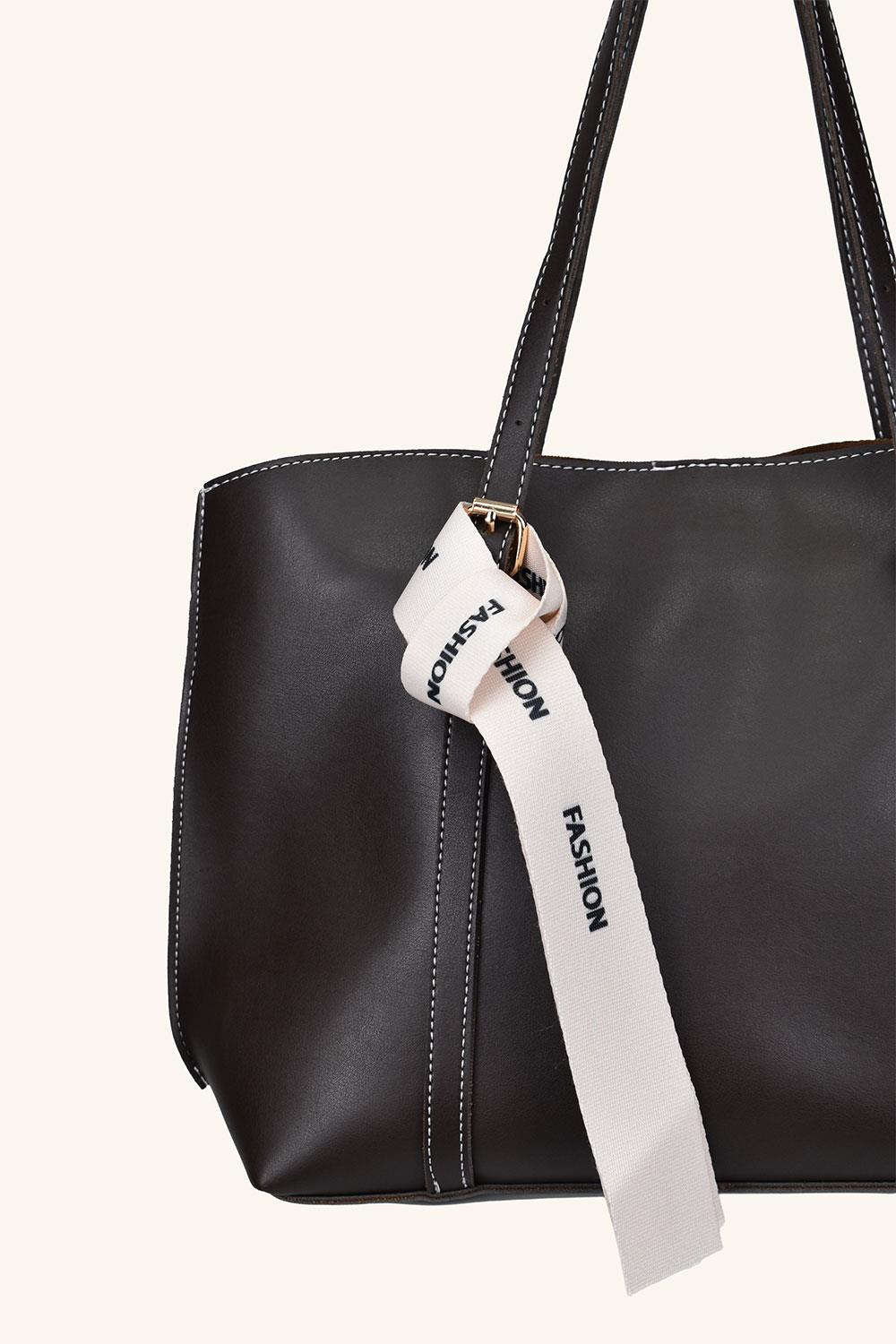 Beyaz Fular Detaylı El ve Omuz Çantası - Acı Kahve