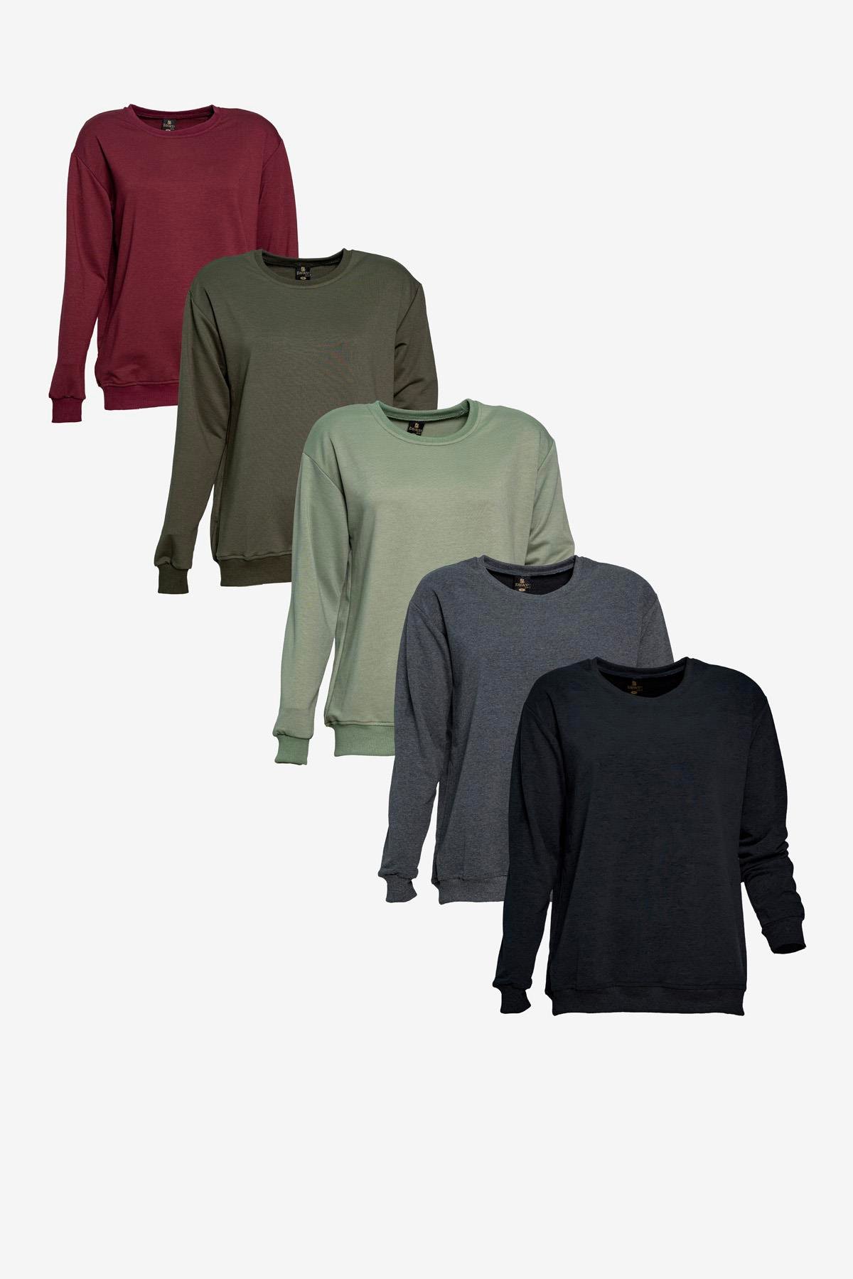 Bisiklet Yaka Basic Sweatshirt - Yeşil