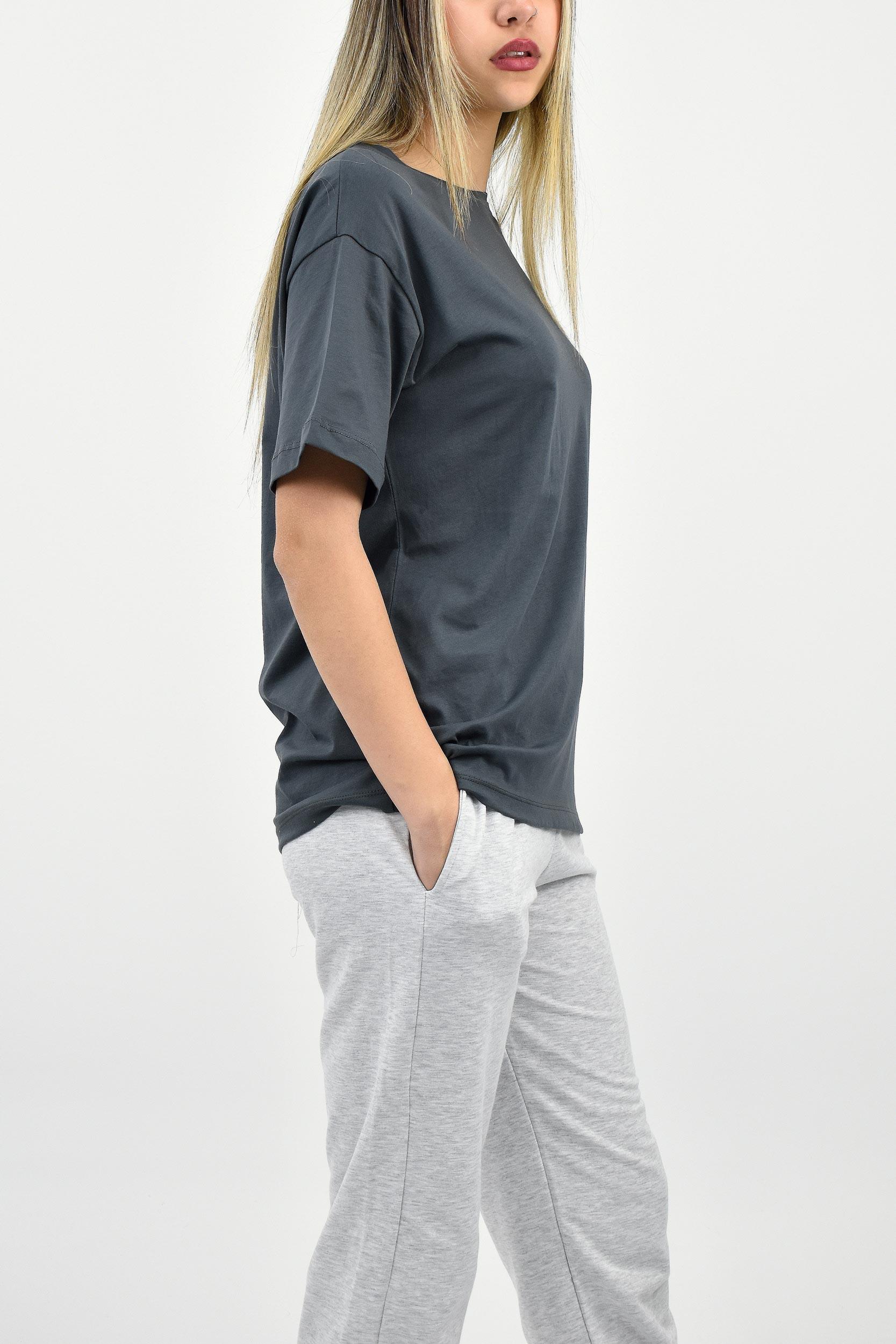 Bisiklet Yaka Oversize Basic Tişört - Antrasit