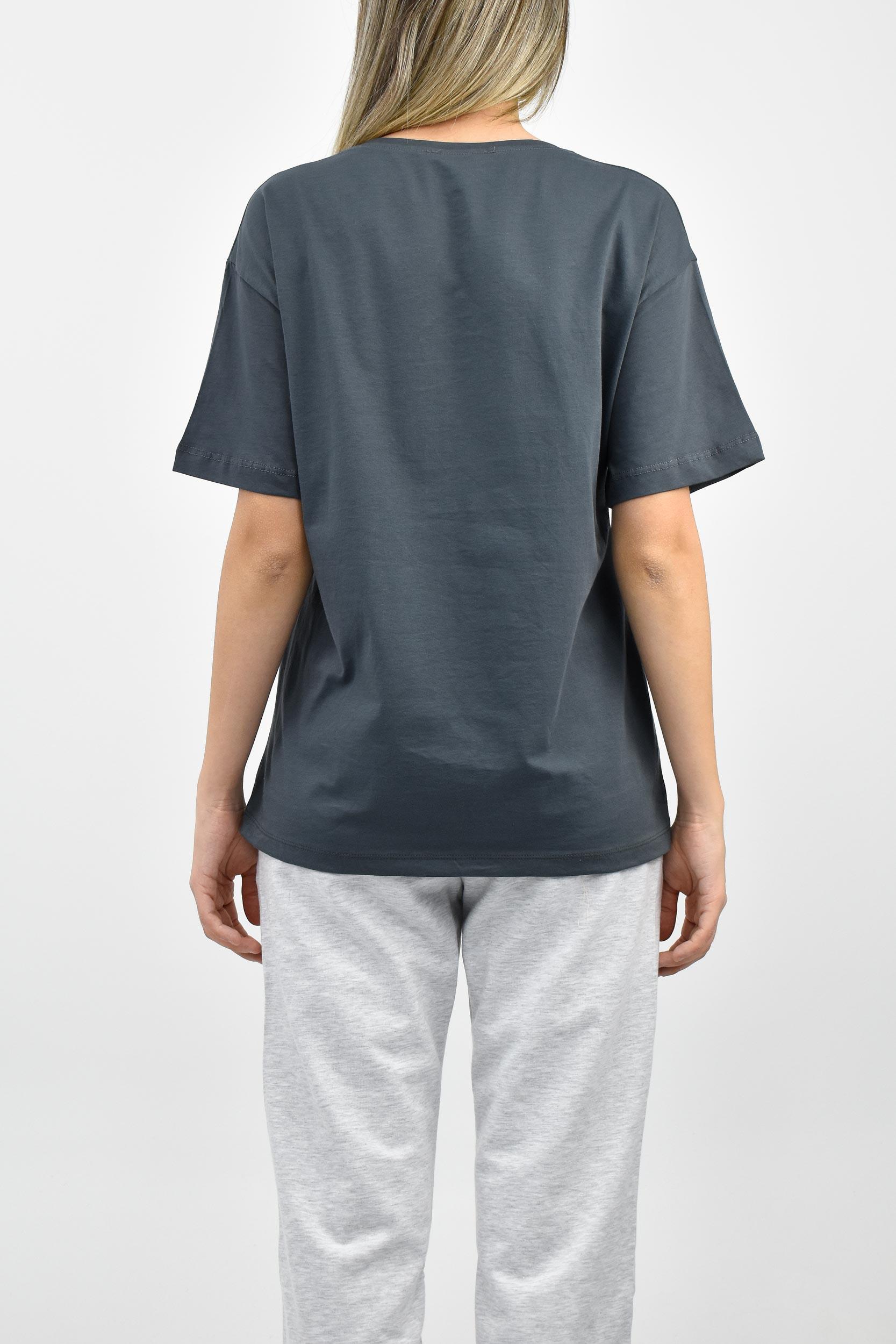 Bisiklet Yaka Oversize Basic Tişört - Antrasit
