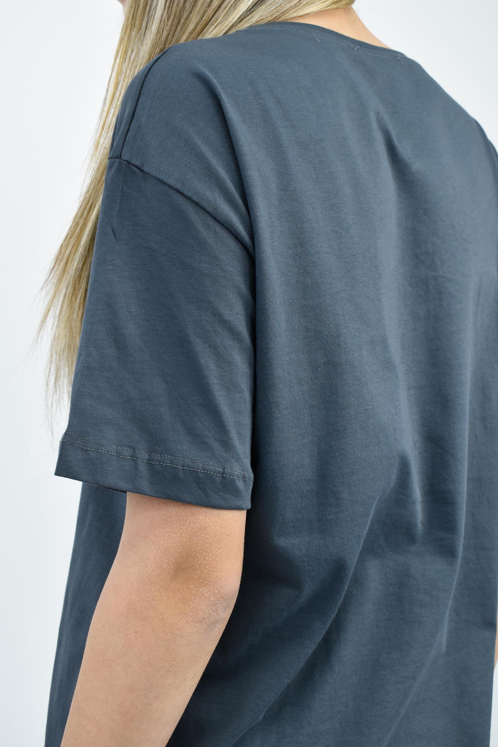 Bisiklet Yaka Oversize Basic Tişört - Antrasit