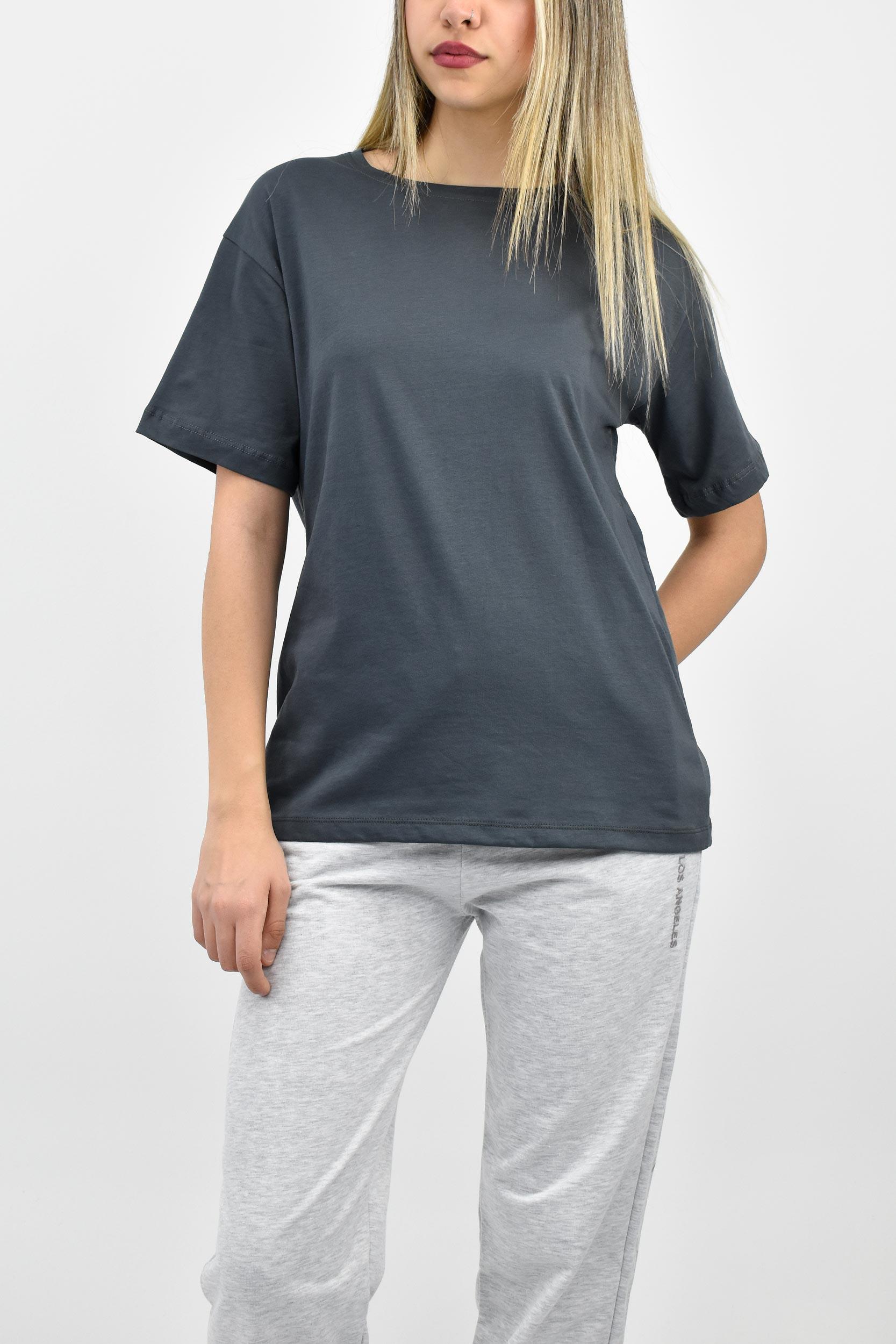 Bisiklet Yaka Oversize Basic Tişört - Antrasit