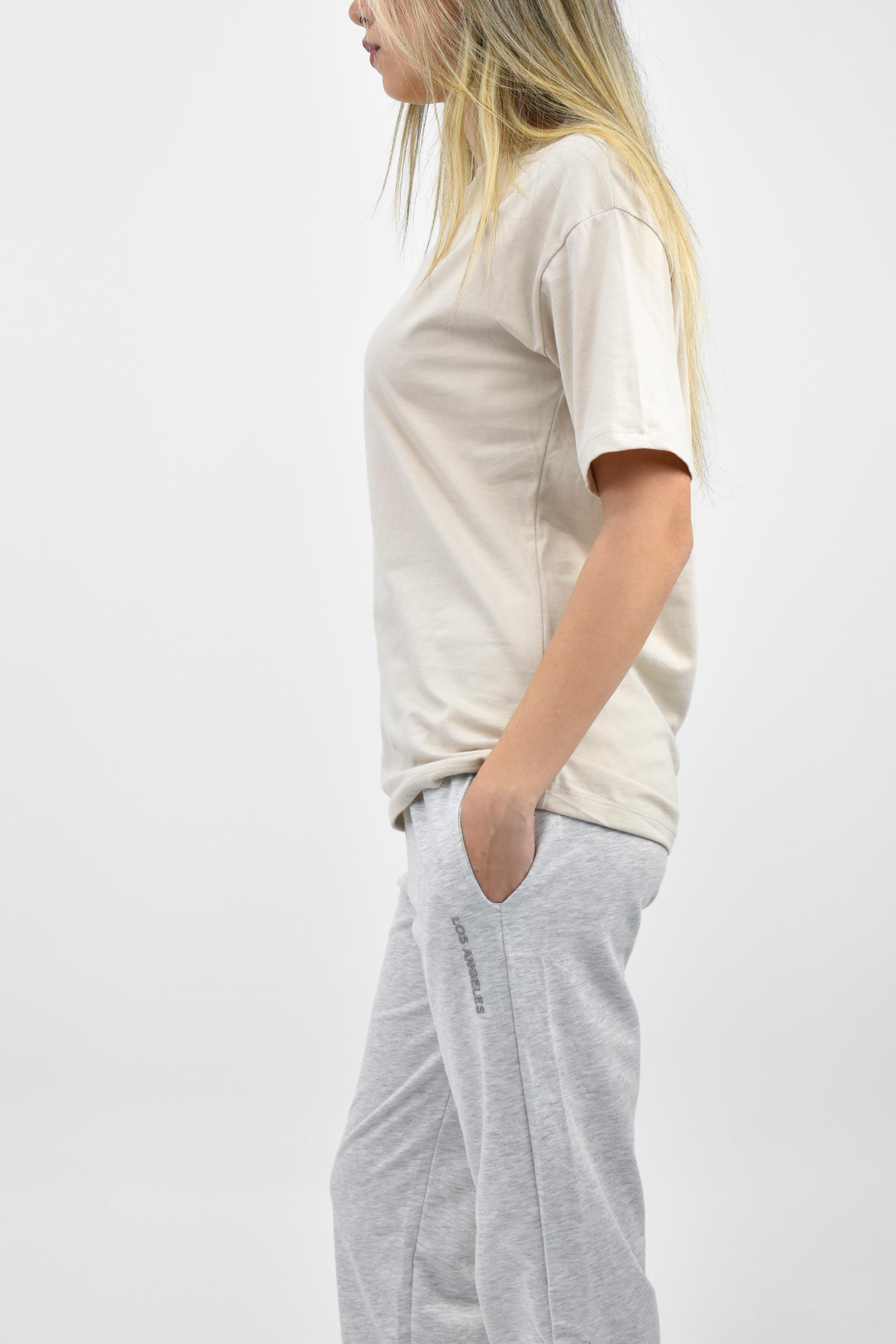 Bisiklet Yaka Oversize Basic Tişört - Bej