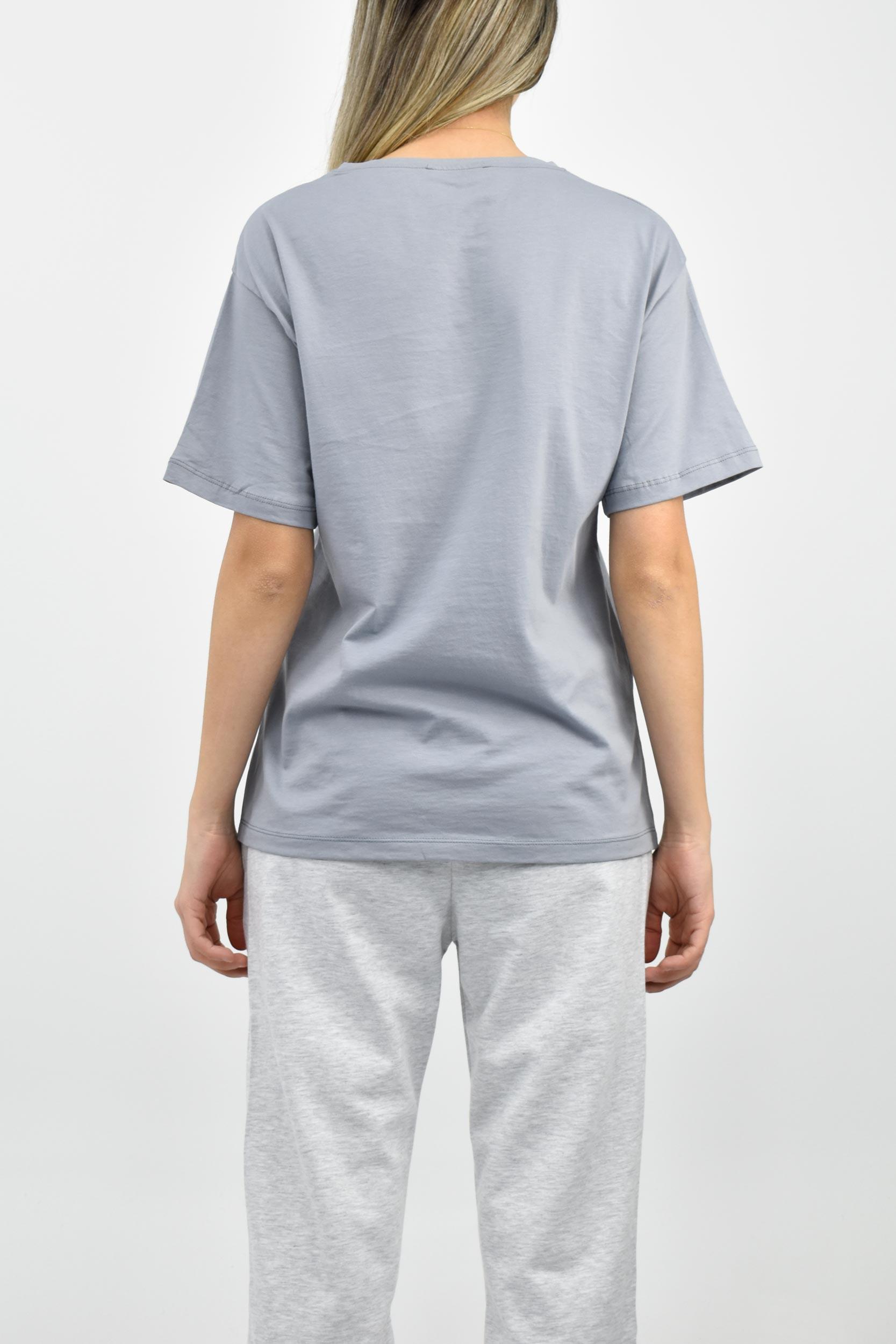 Bisiklet Yaka Oversize Basic Tişört - Gri
