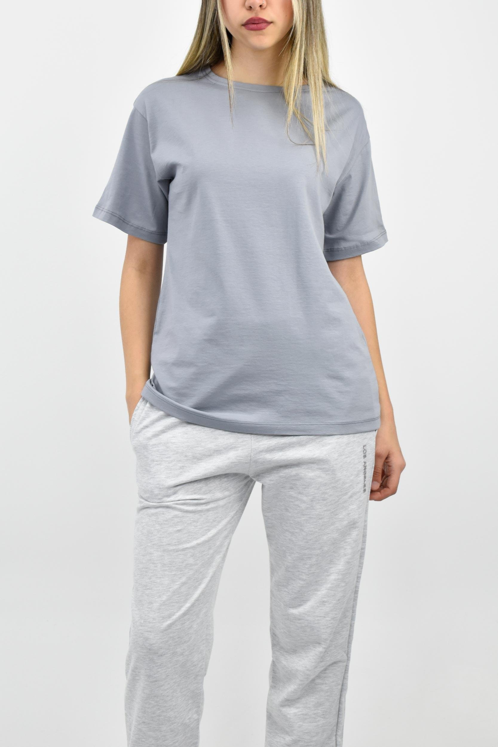 Bisiklet Yaka Oversize Basic Tişört - Gri