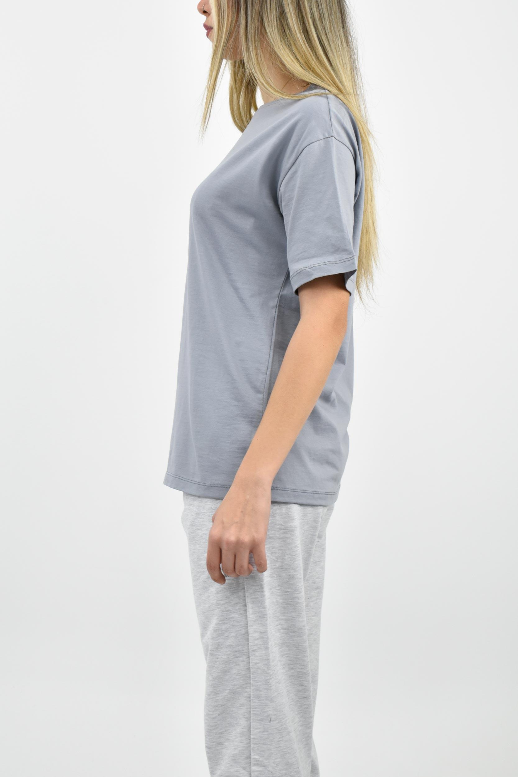 Bisiklet Yaka Oversize Basic Tişört - Gri