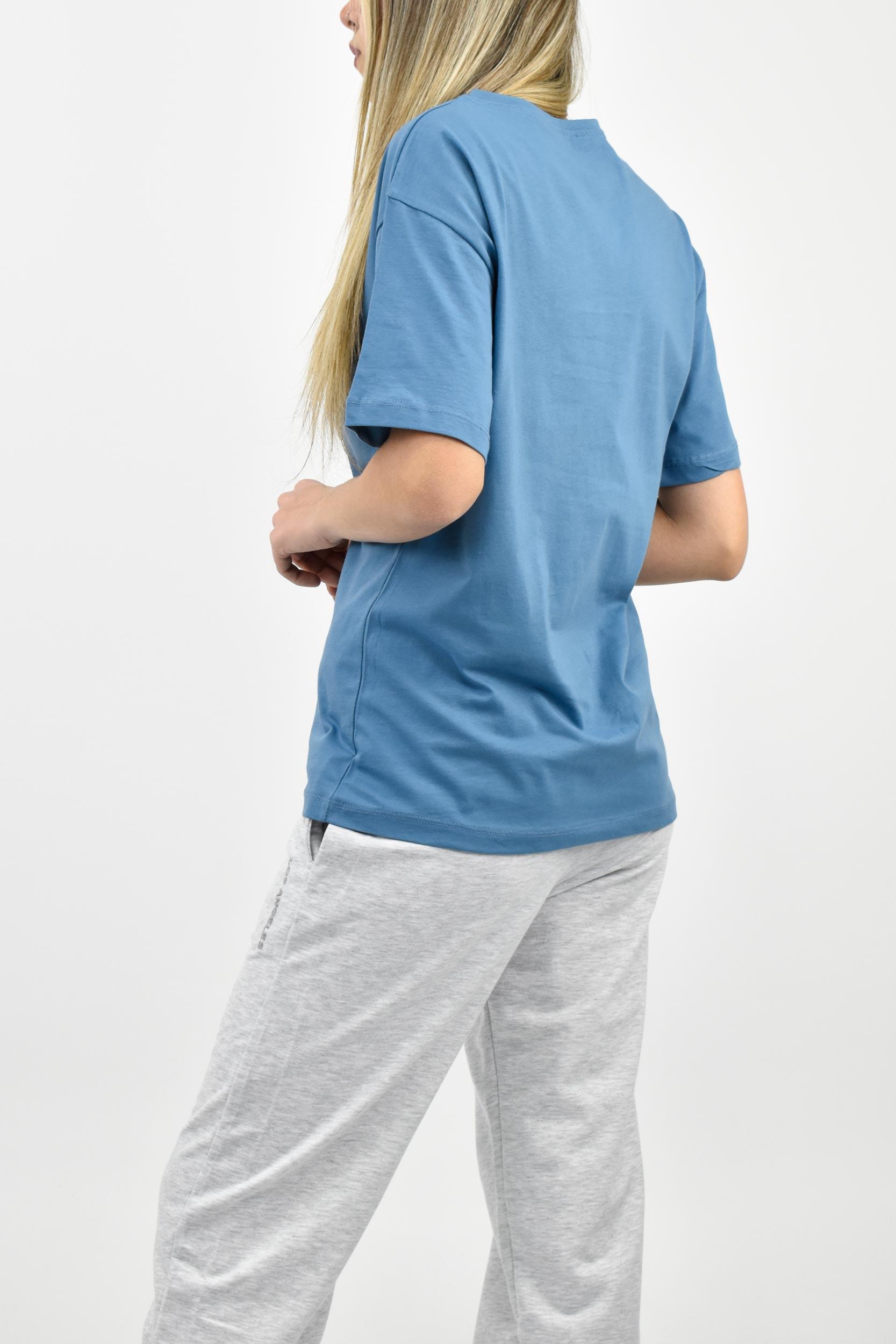 Bisiklet Yaka Oversize Basic Tişört - İndigo