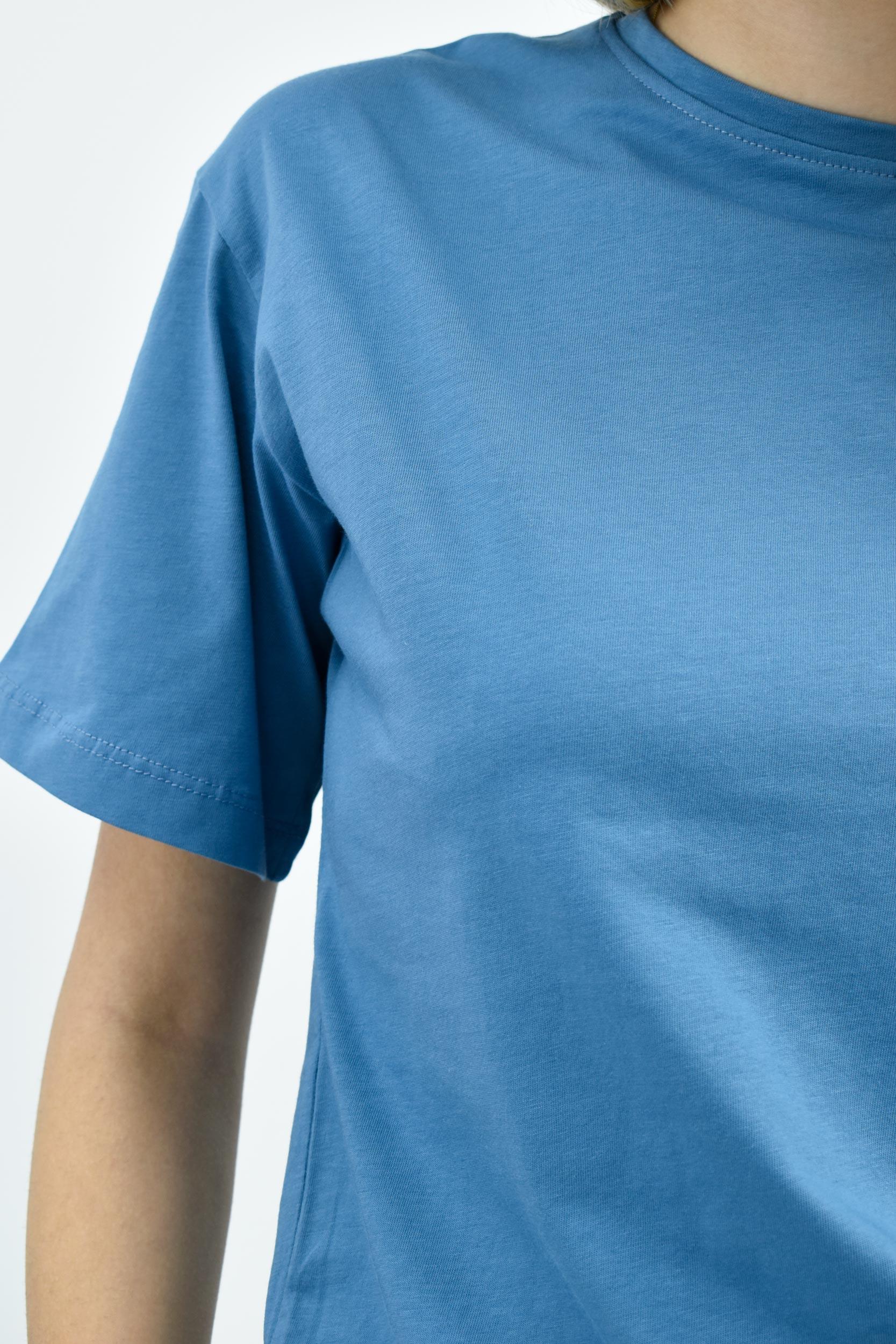 Bisiklet Yaka Oversize Basic Tişört - İndigo