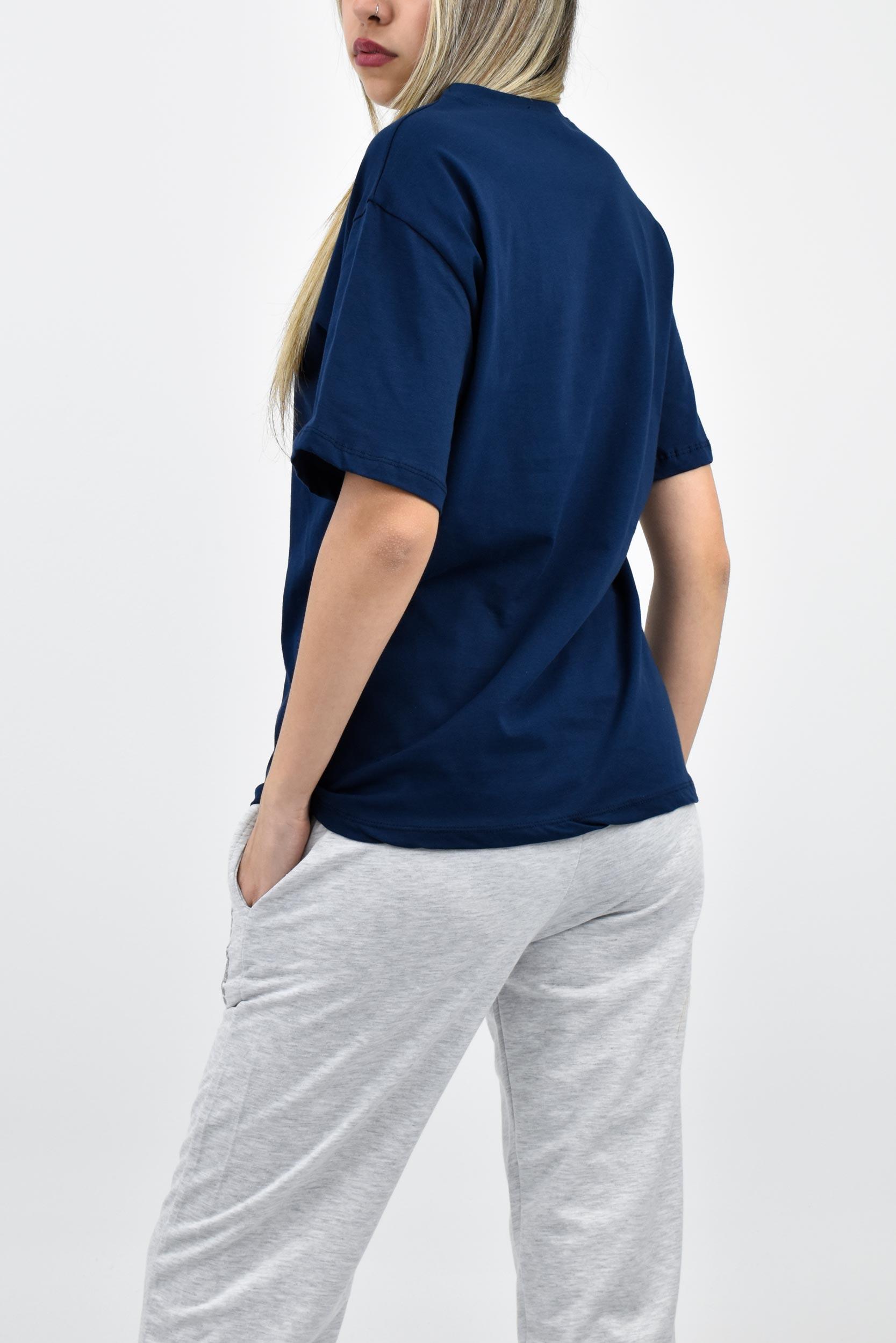 Bisiklet Yaka Oversize Basic Tişört - Lacivert