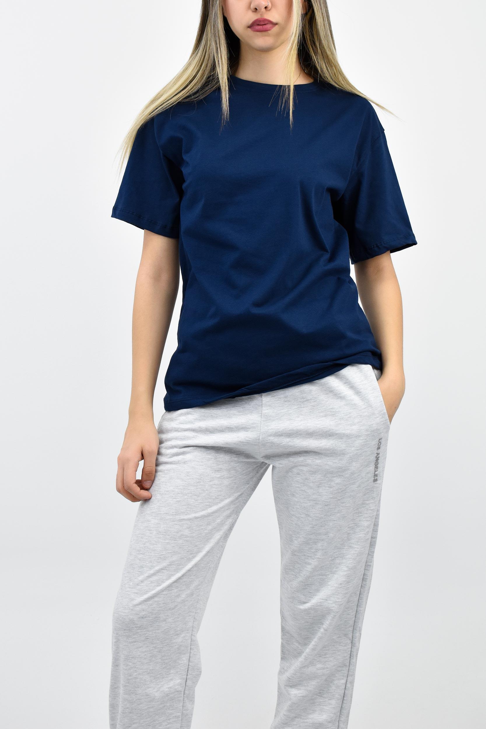 Bisiklet Yaka Oversize Basic Tişört - Lacivert