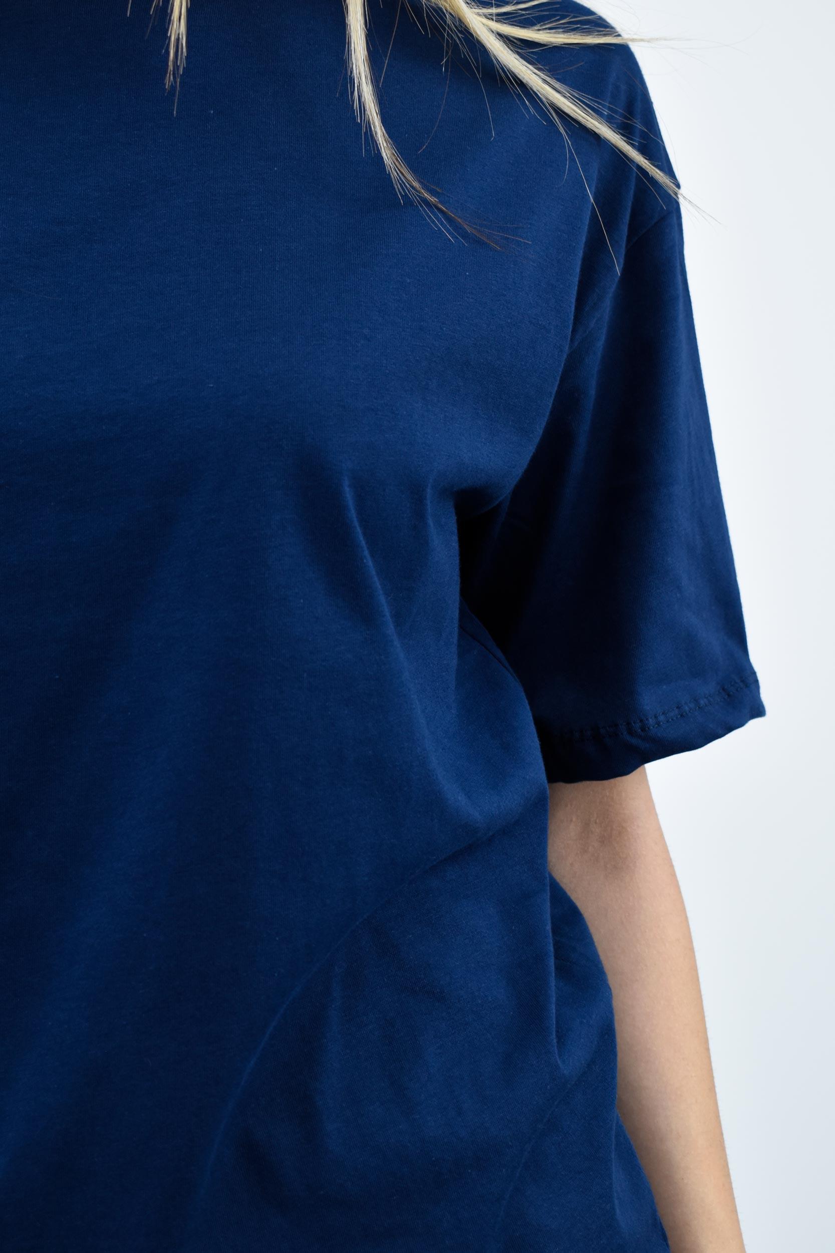 Bisiklet Yaka Oversize Basic Tişört - Lacivert