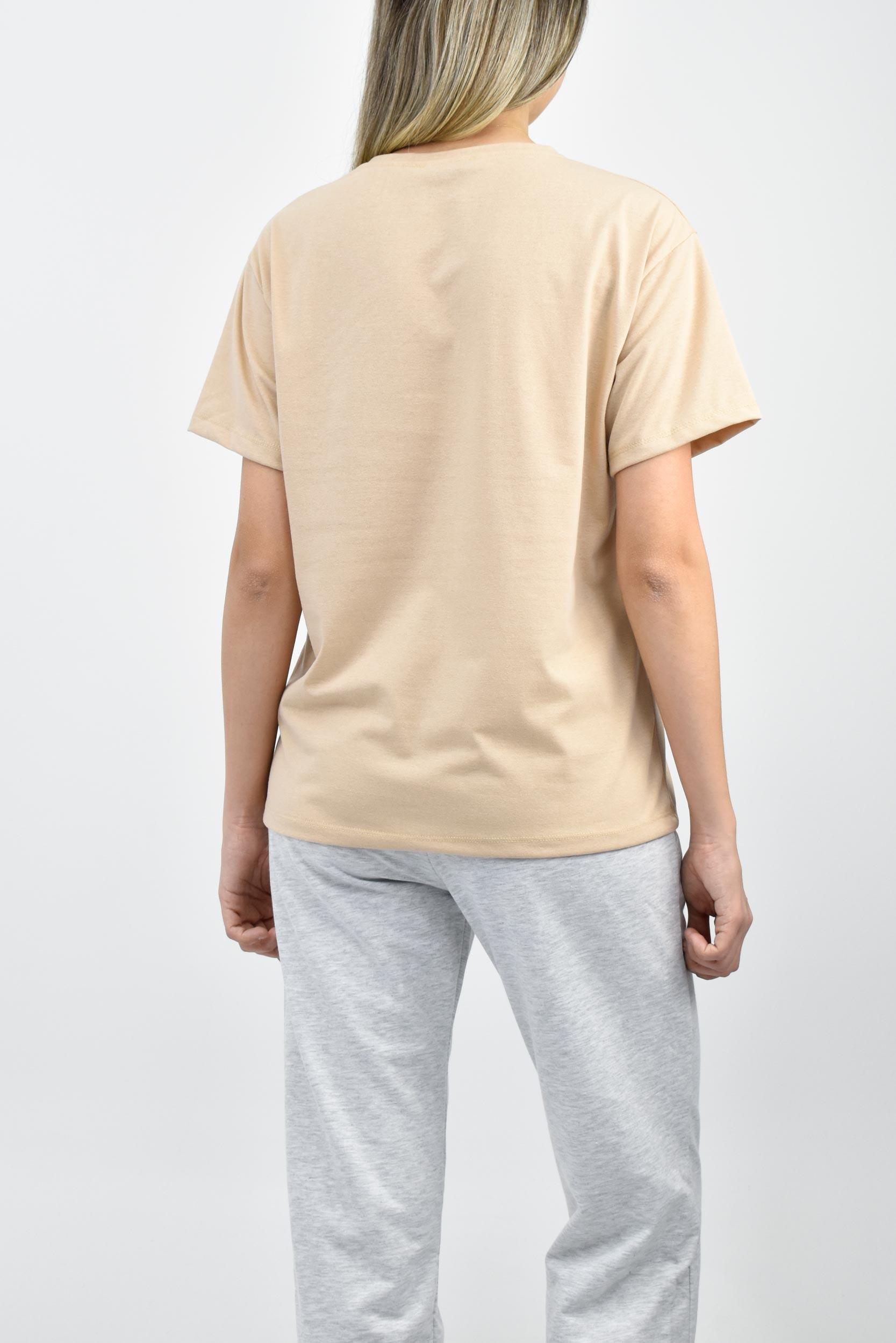 Bisiklet Yaka Oversize Basic Tişört - Taş