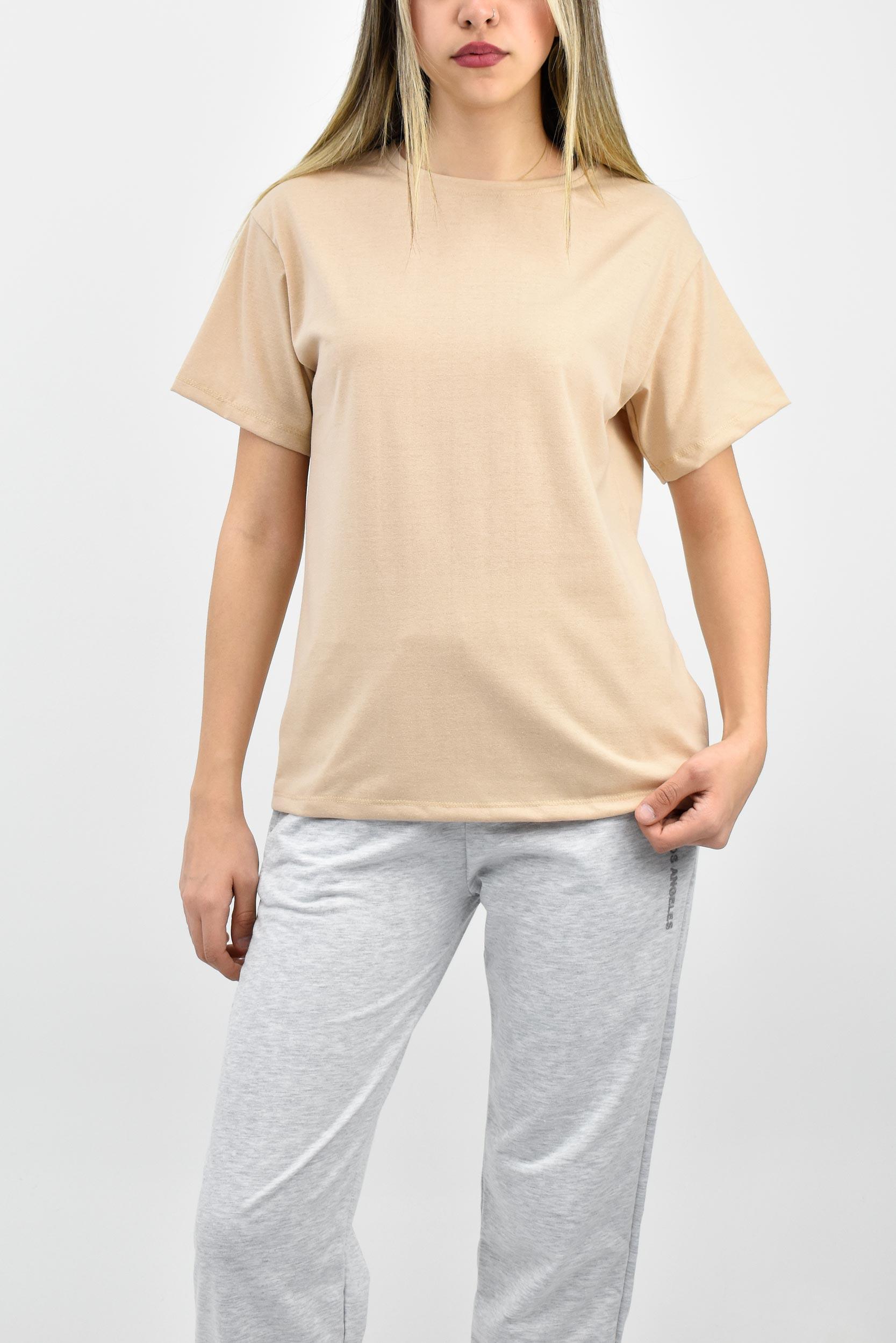 Bisiklet Yaka Oversize Basic Tişört - Taş