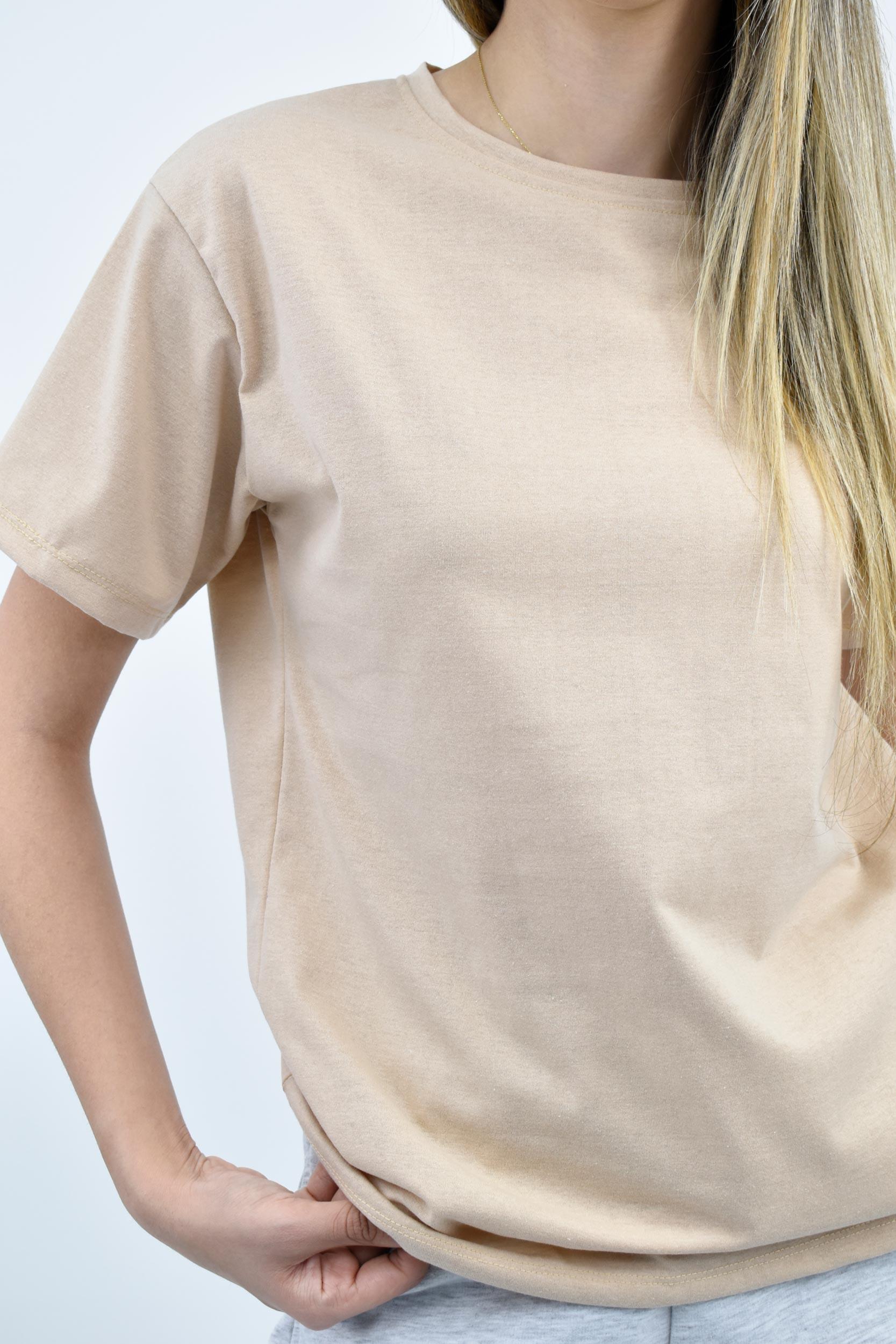 Bisiklet Yaka Oversize Basic Tişört - Taş