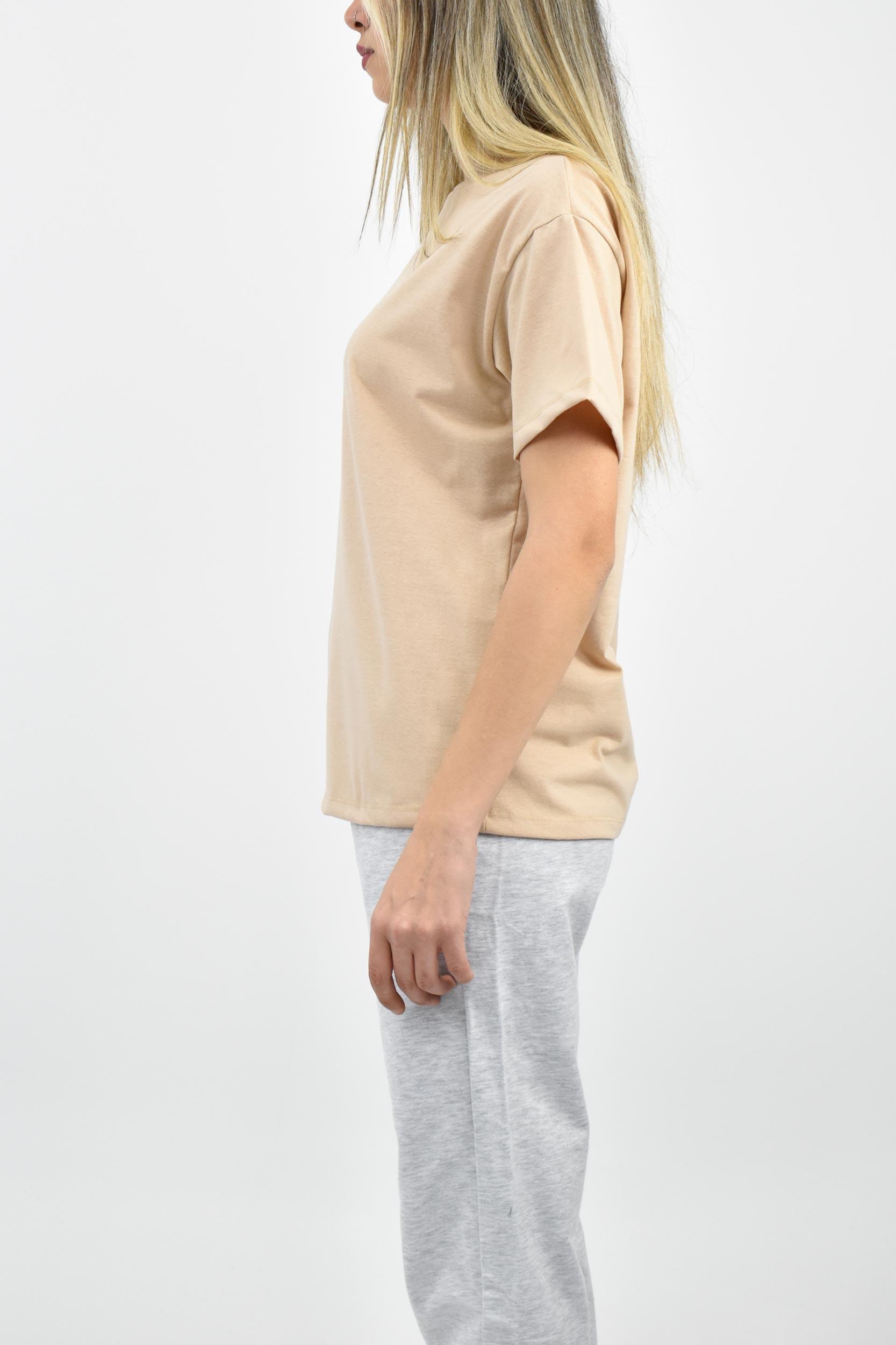 Bisiklet Yaka Oversize Basic Tişört - Taş