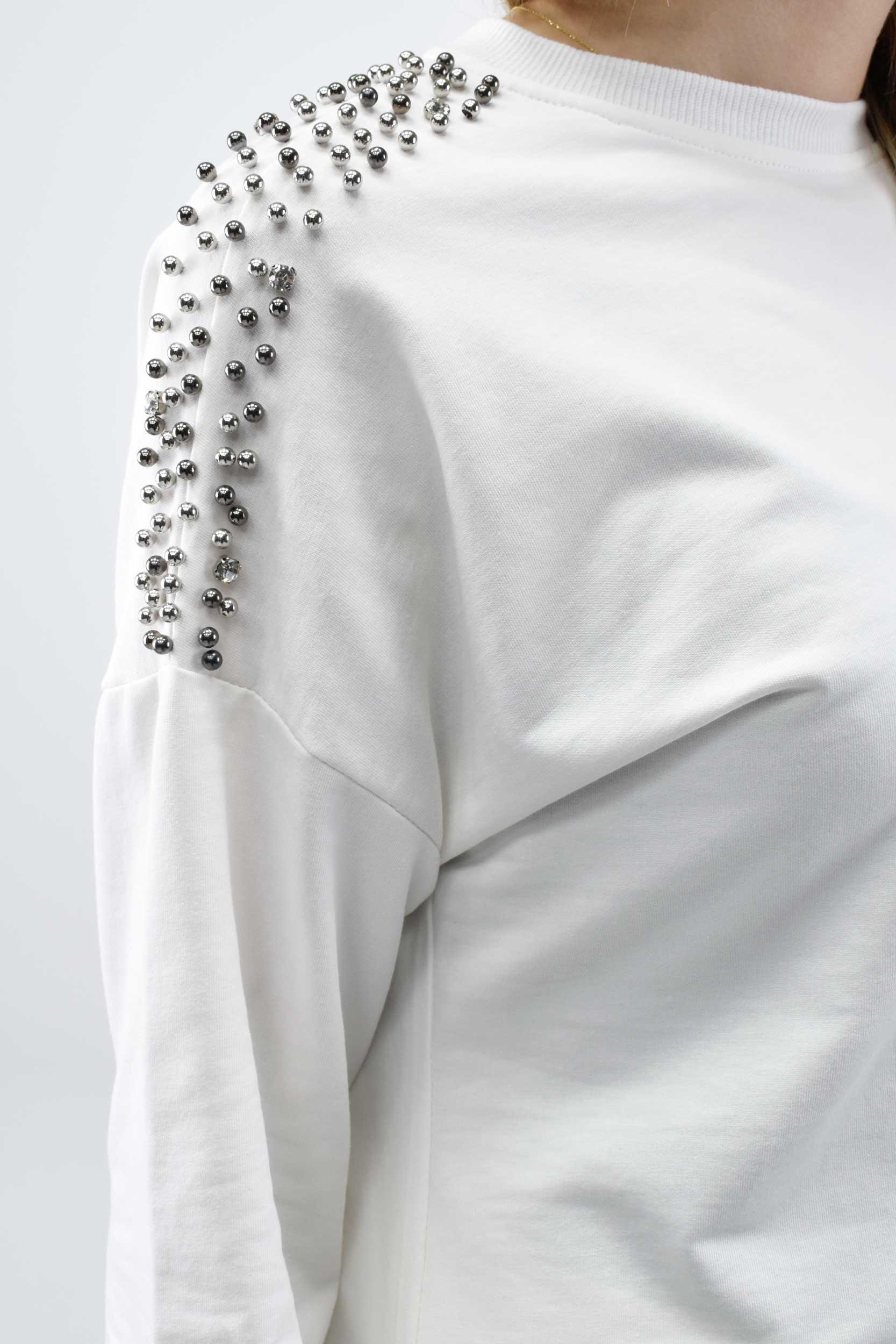 Boncuk Detaylı Tunik-Pantolon Takım - Ekru