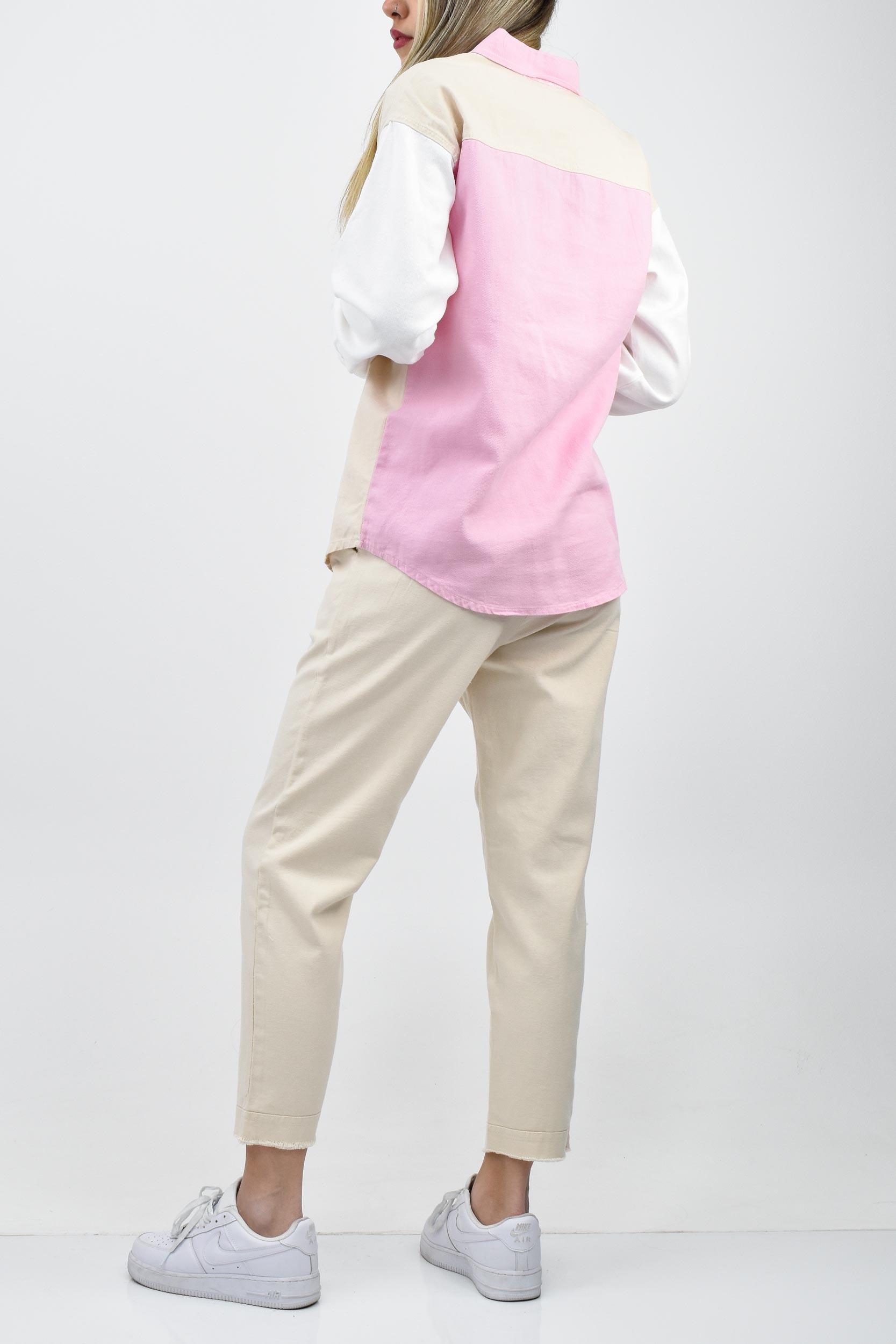 Cep Detaylı Gabardin Gömlek Pantolon Takım Bej-Pembe