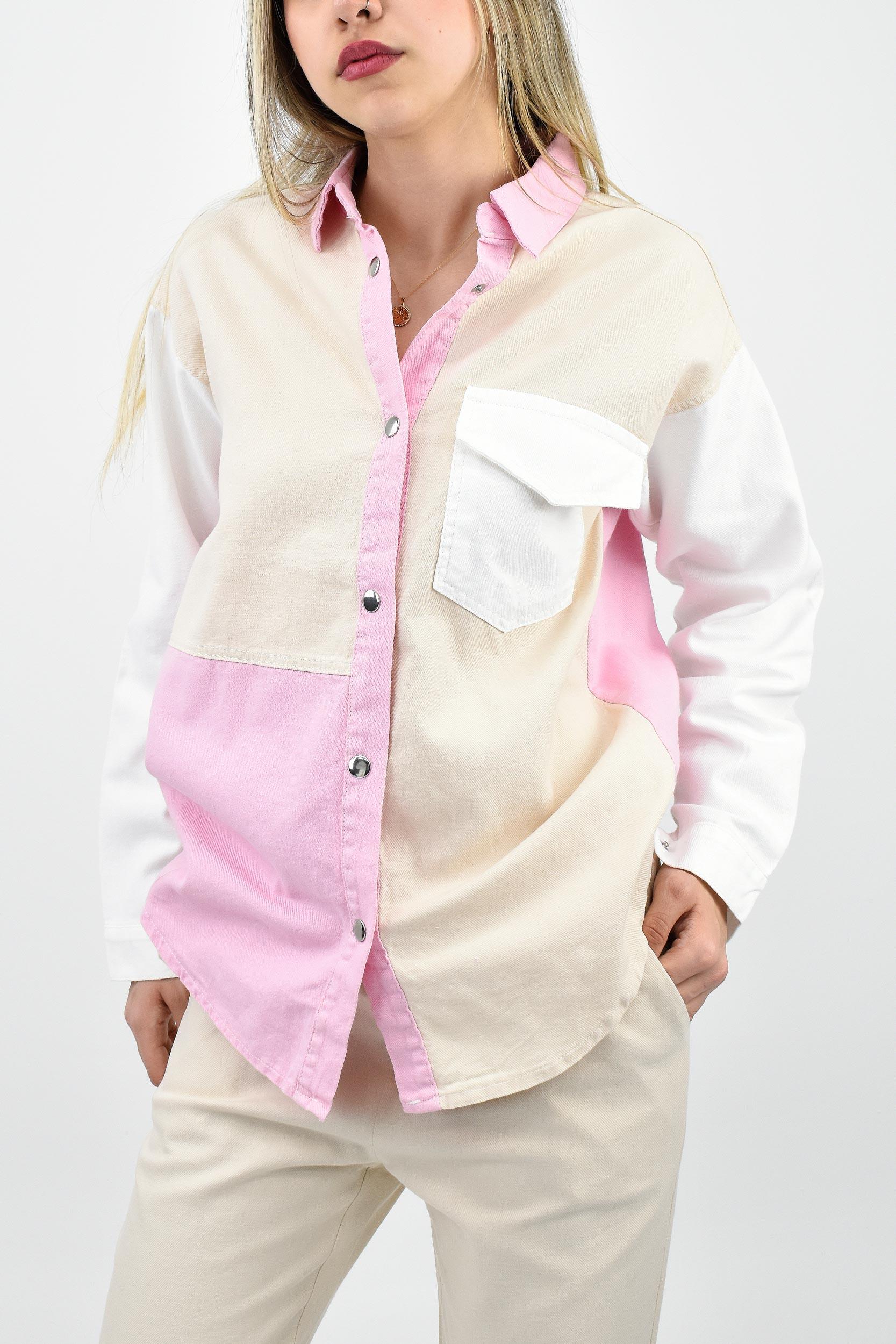 Cep Detaylı Gabardin Gömlek Pantolon Takım Bej-Pembe