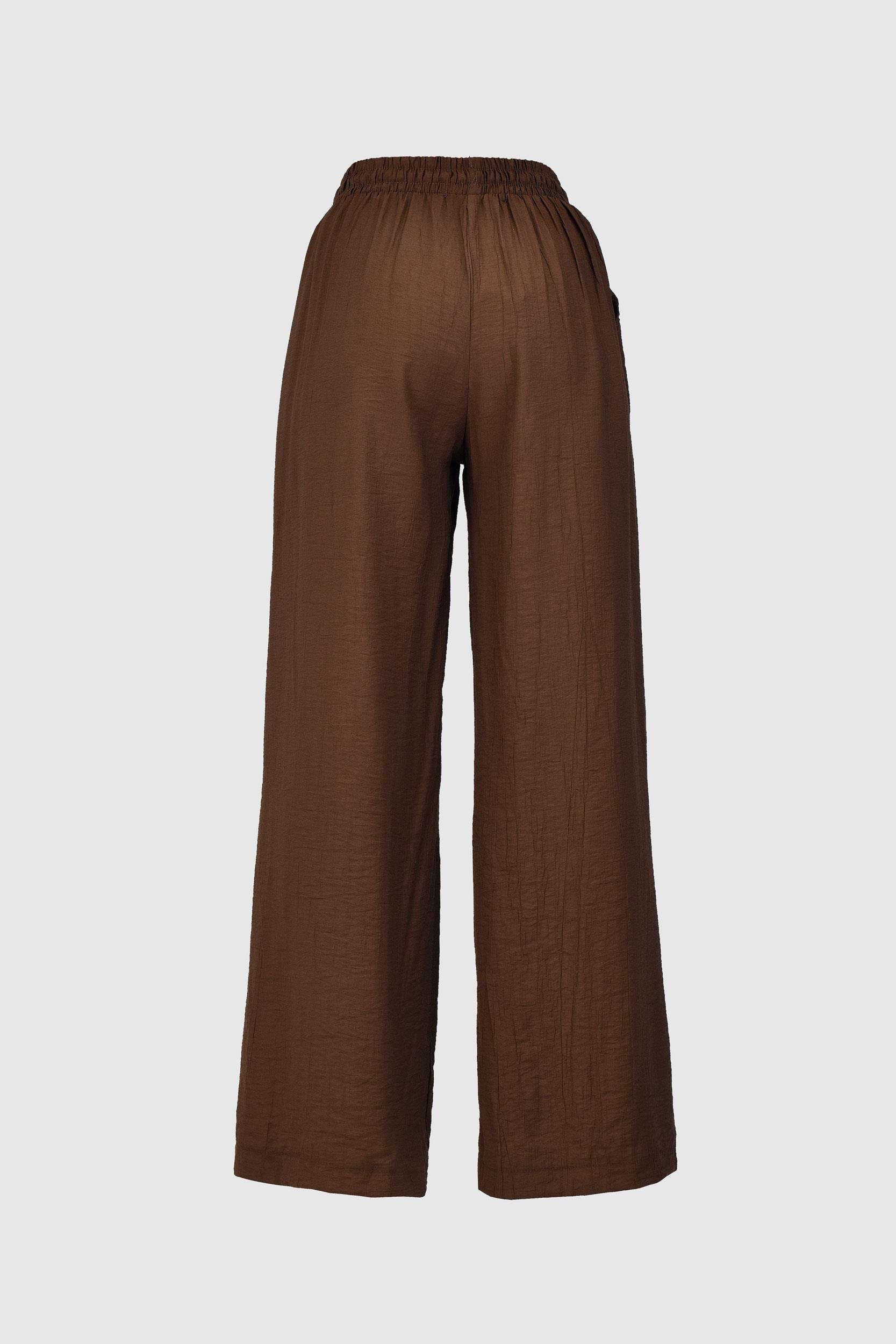 Çilek Kumaş Yazlık Pantolon -Kahve