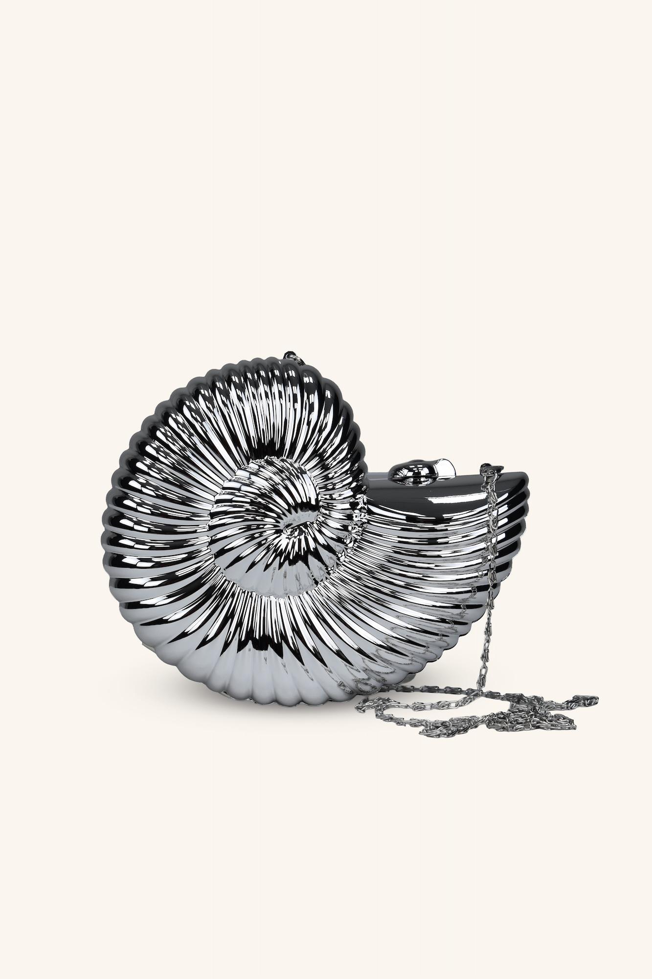 Deniz Kabuğu Model Parlak Abiye Çanta - Gümüş