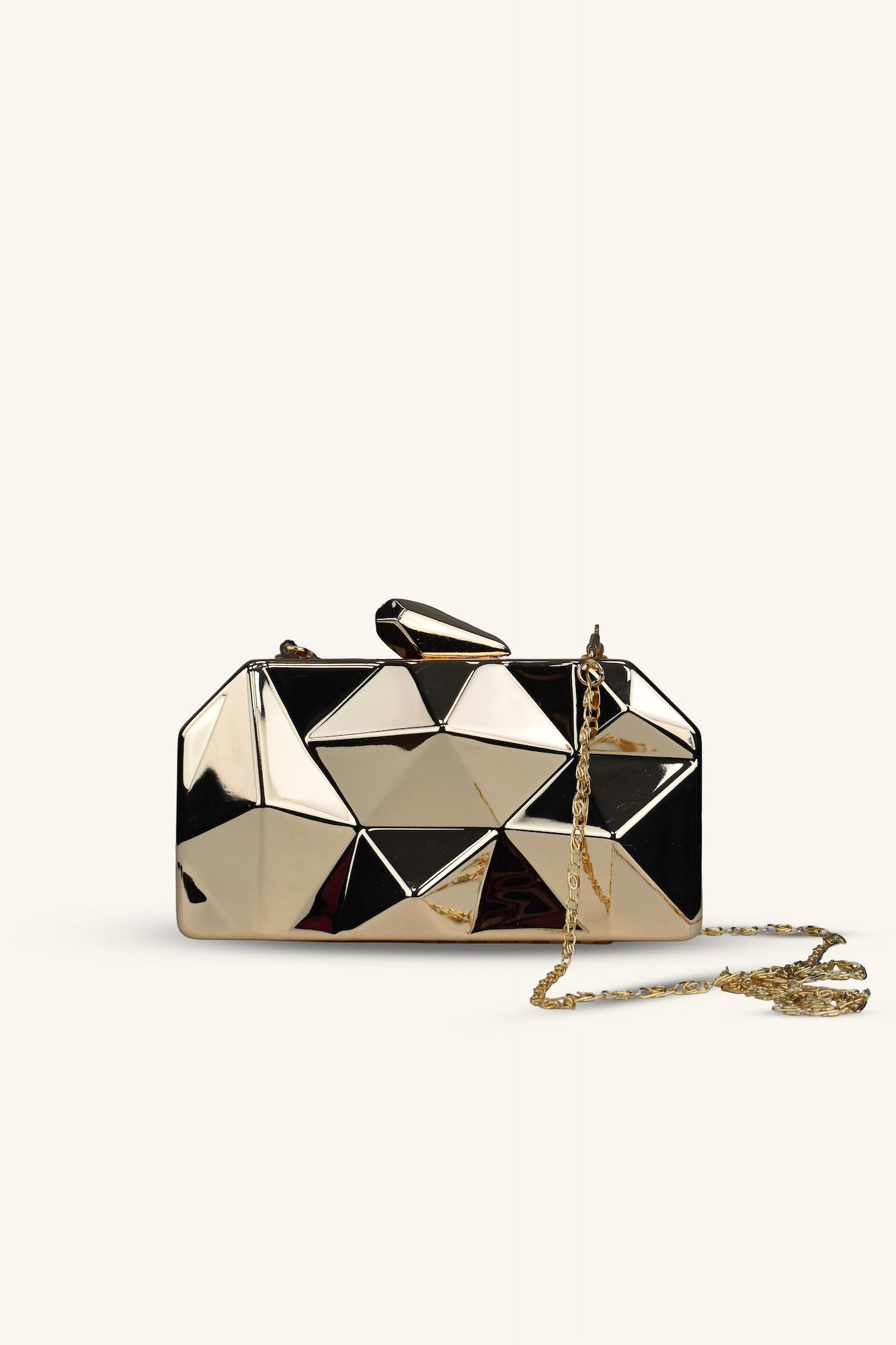 Dikdörtgen Model Parlak Abiye Çanta - Gold