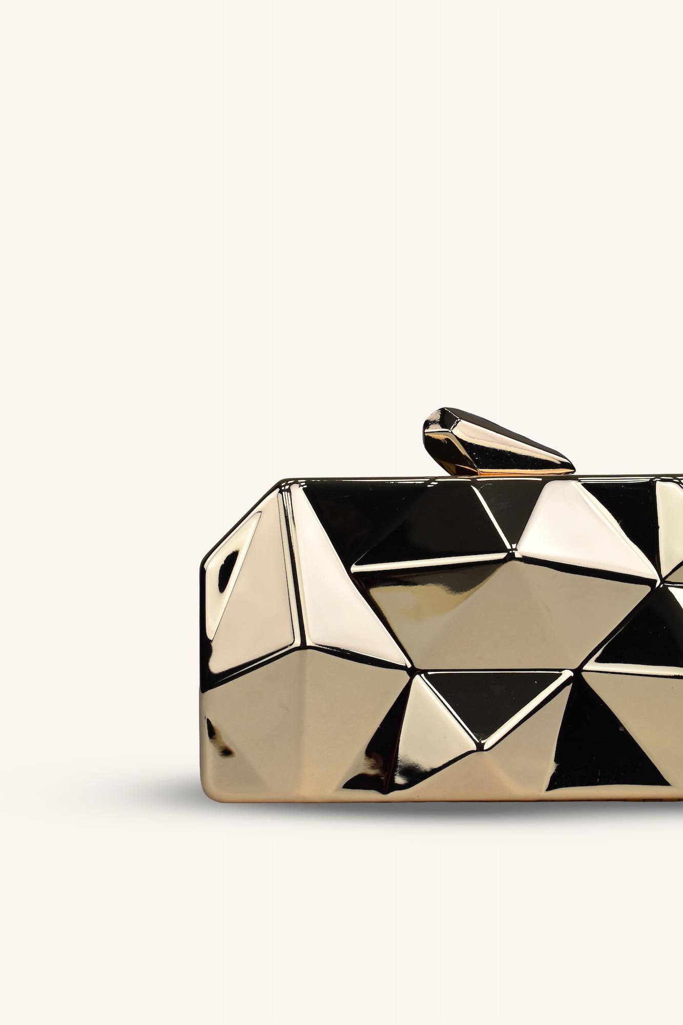 Dikdörtgen Model Parlak Abiye Çanta - Gold