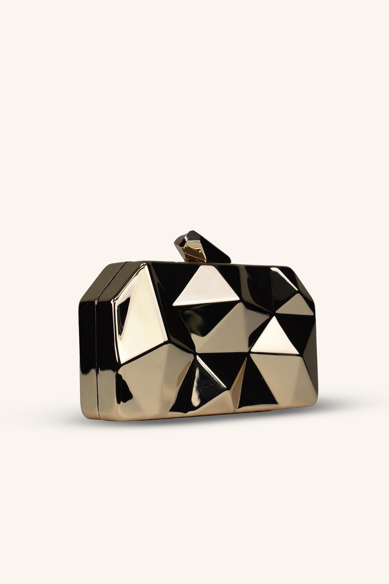 Dikdörtgen Model Parlak Abiye Çanta - Gold