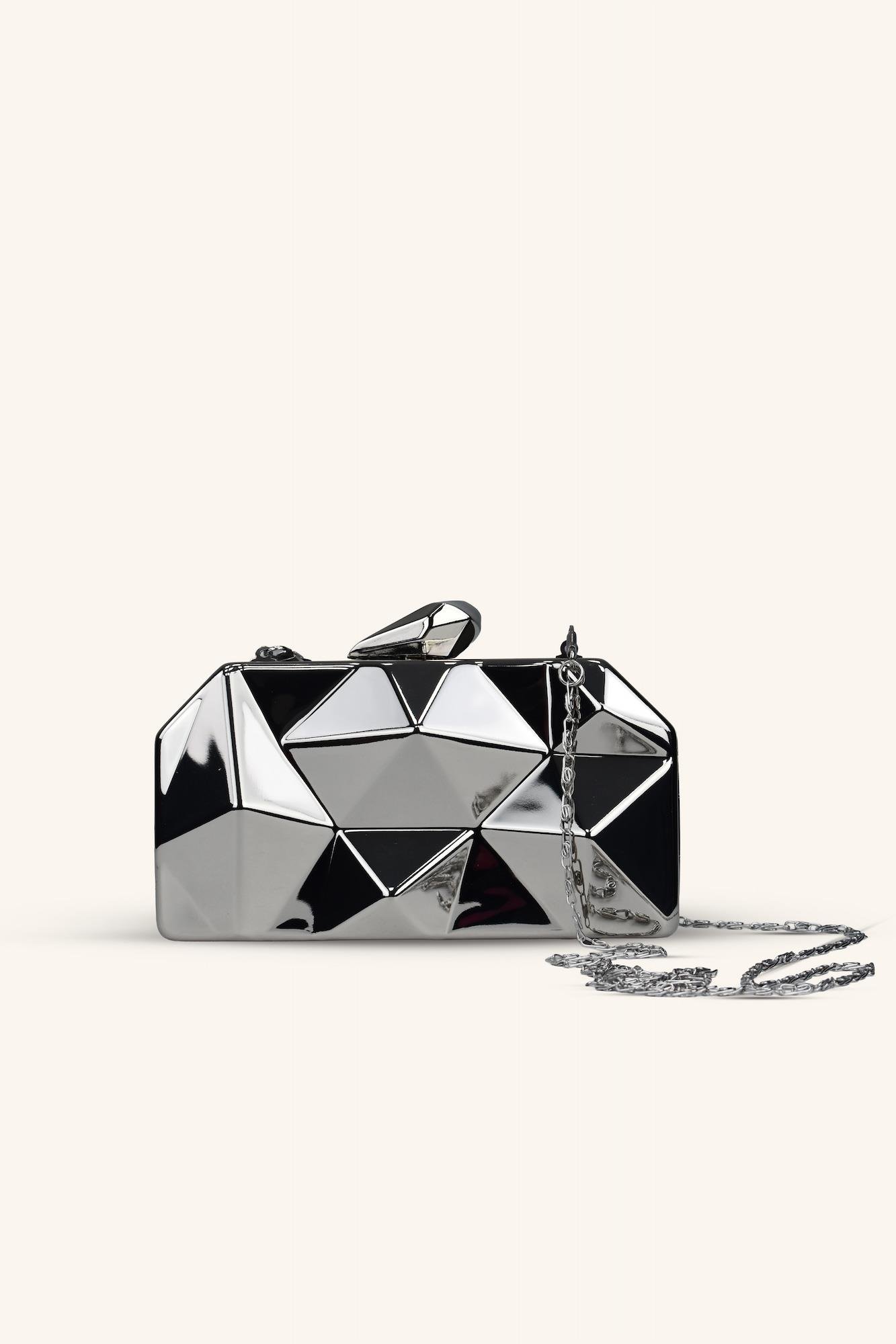 Dikdörtgen Model Parlak Abiye Çanta - Gümüş