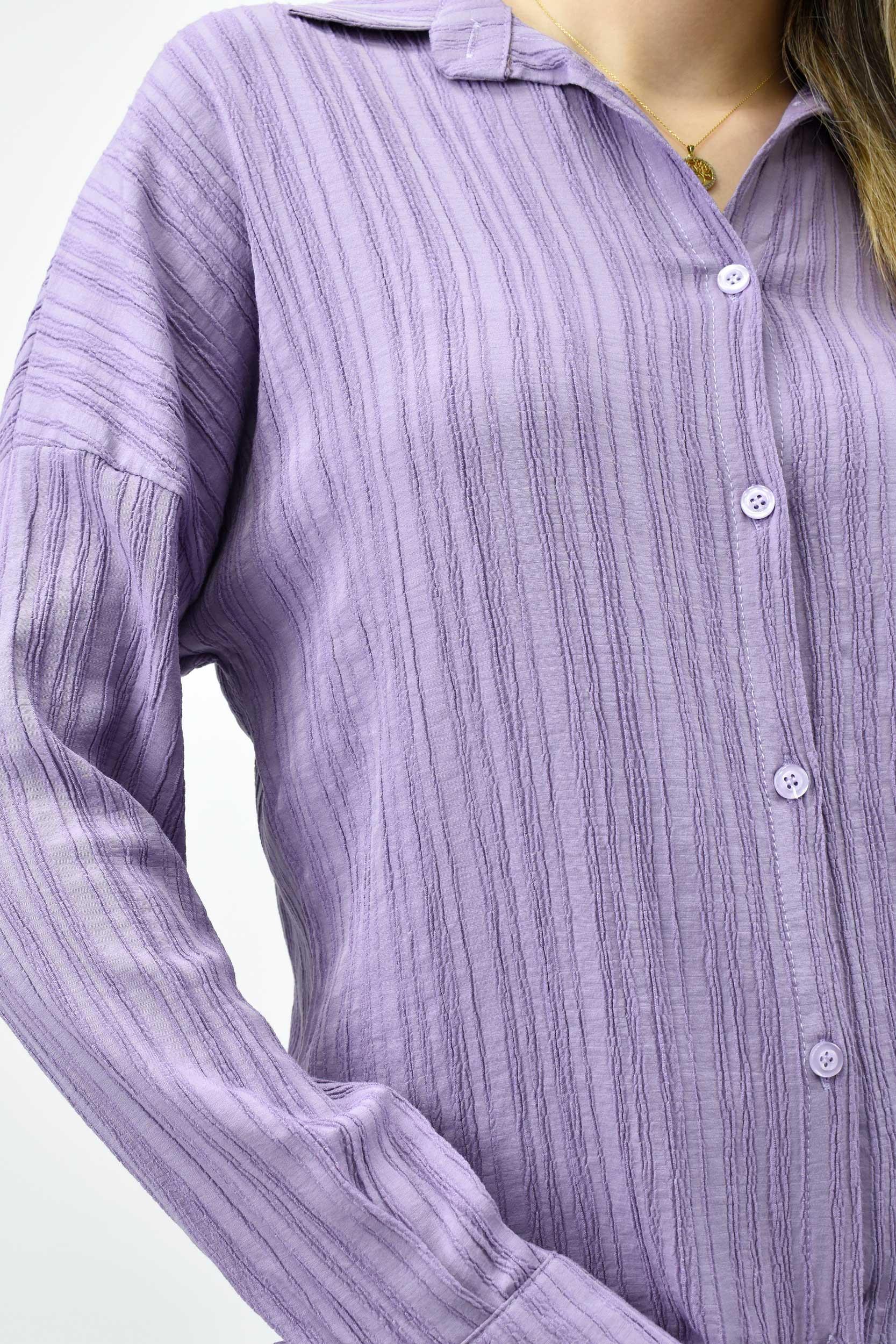 Gofre Yazlık Gömlek-Pantolon Takım - Lila