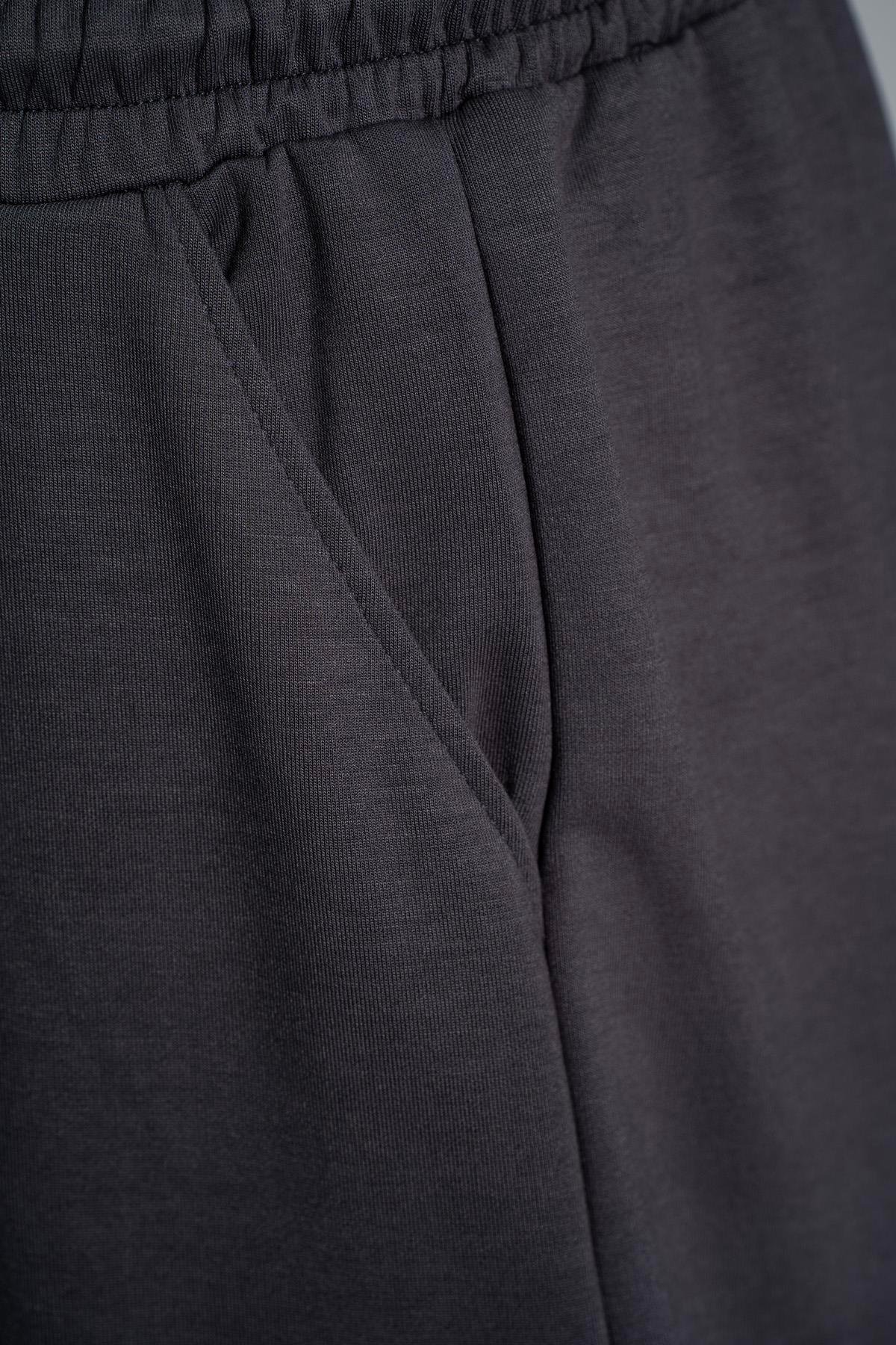 İki İplik Bol Paça Cep Detaylı Eşofman Altı - Füme