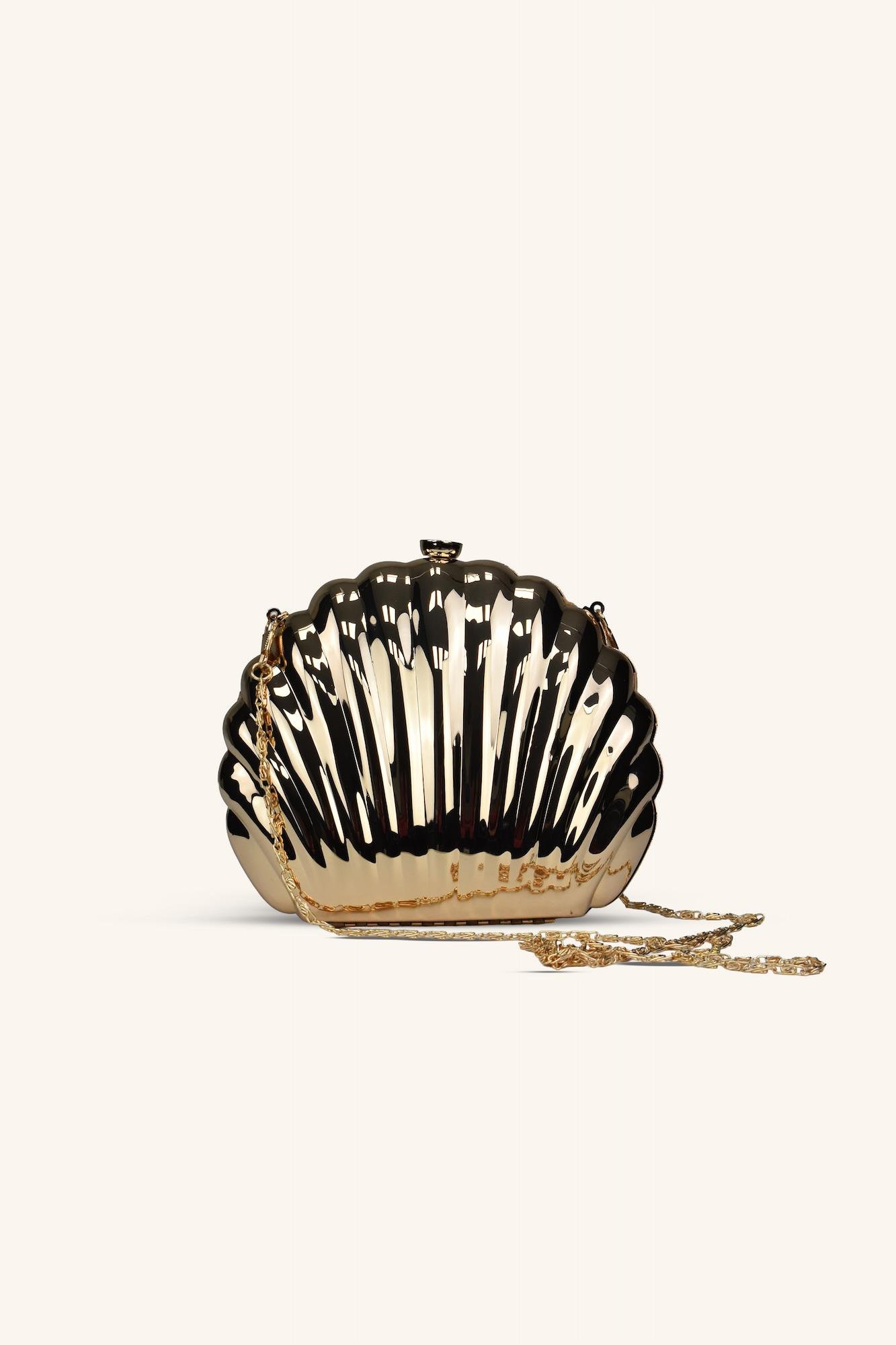 İstiridye Model Parlak Abiye Çanta - Gold