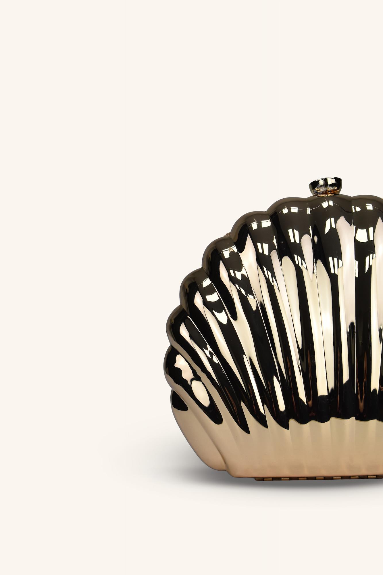 İstiridye Model Parlak Abiye Çanta - Gold