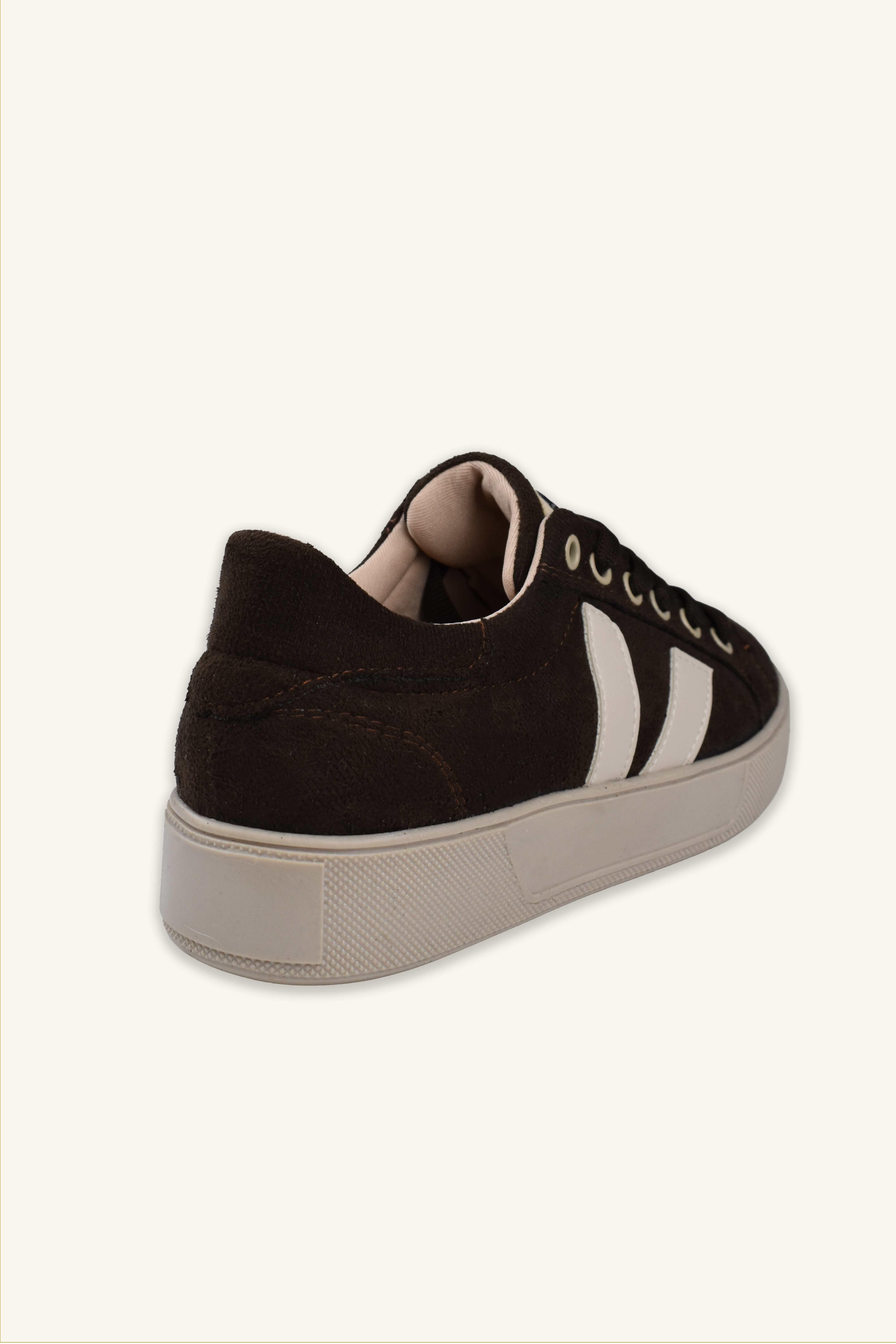 Kadın Deri Detaylı Süet Sneaker - Acı Kahve